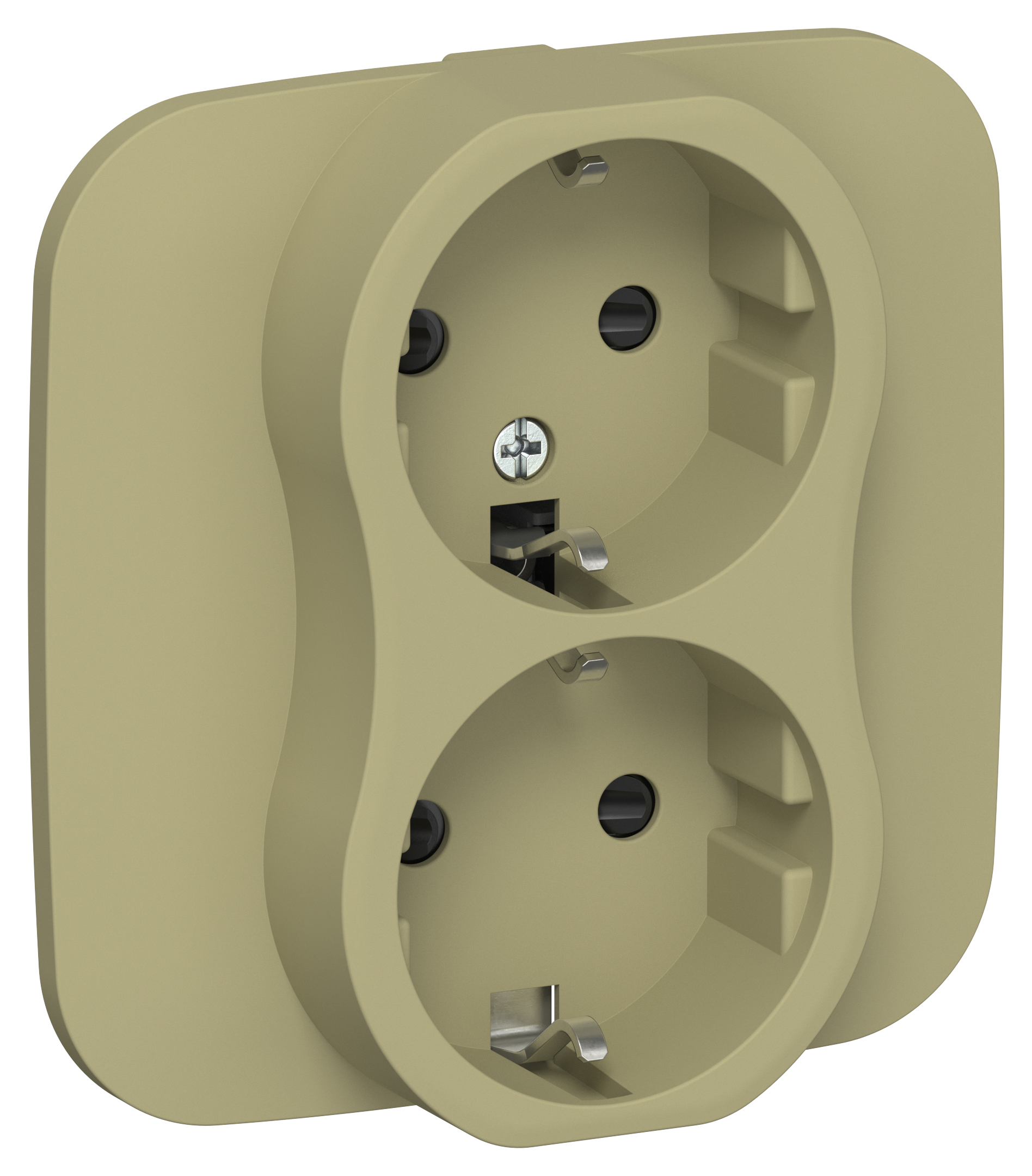 FLITE Розетка 2-местная с заземлением с защитными шторками 16А в сборе РСш12-0-А-ФлО оливковый IEK