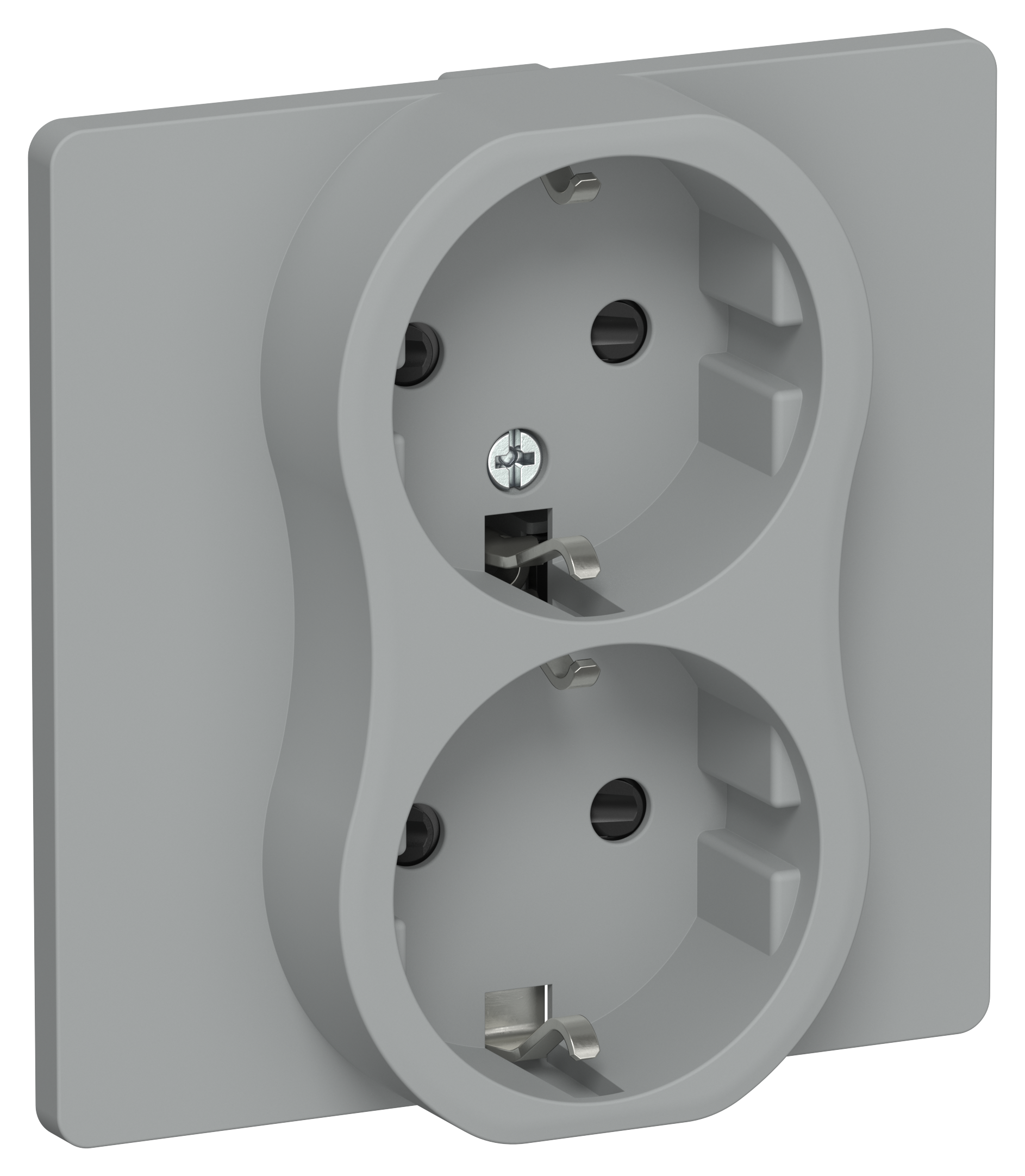 FLITE Розетка 2-местная с заземлением с защитными шторками безвинтовое крепление 16А в сборе РСш12-1-К-ФлС серый IEK