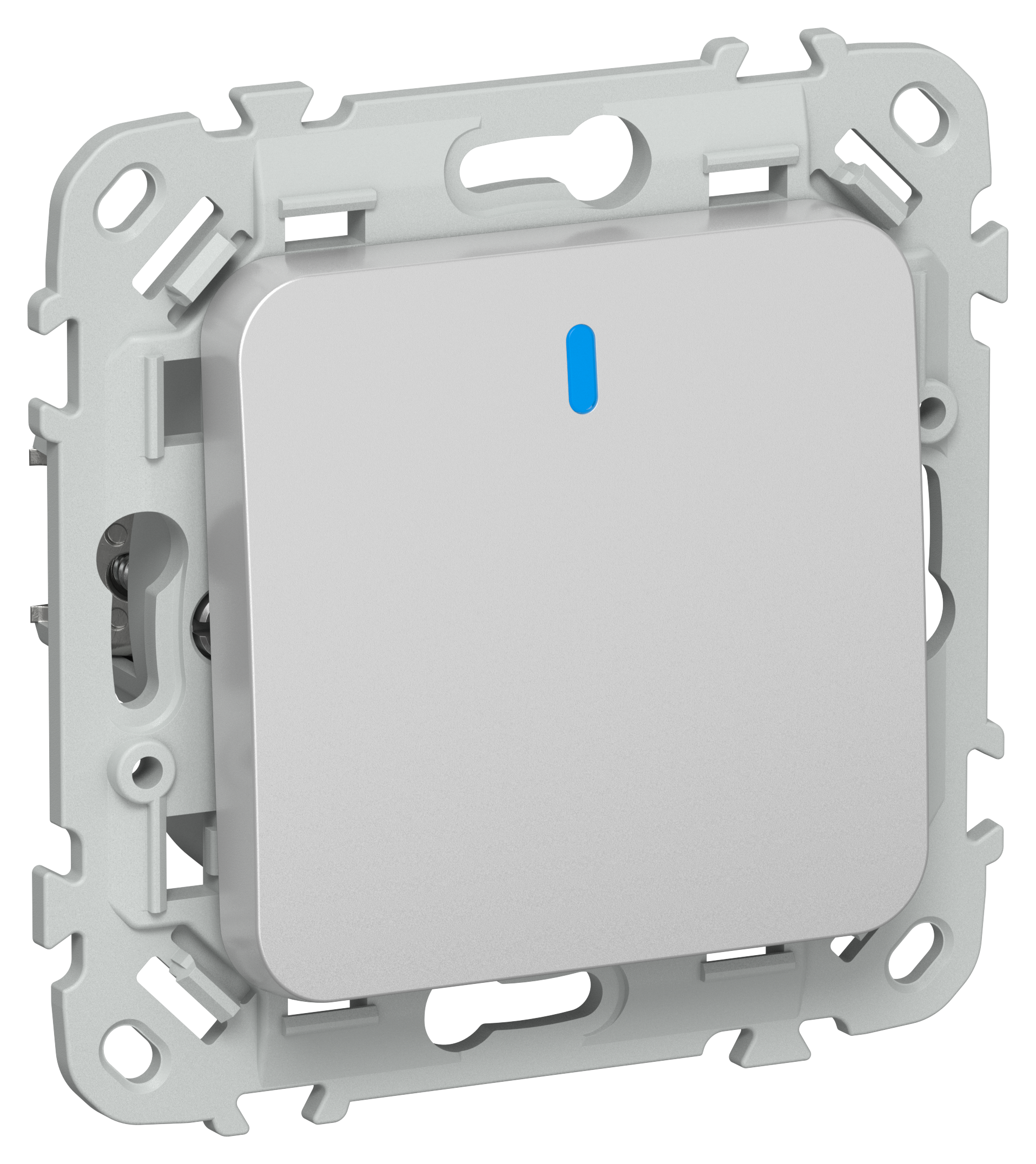 FLITE Выключатель 1-клавишный кнопочный проходной с индикацией 10А ВС61-2-1-ФлА алюминий IEK