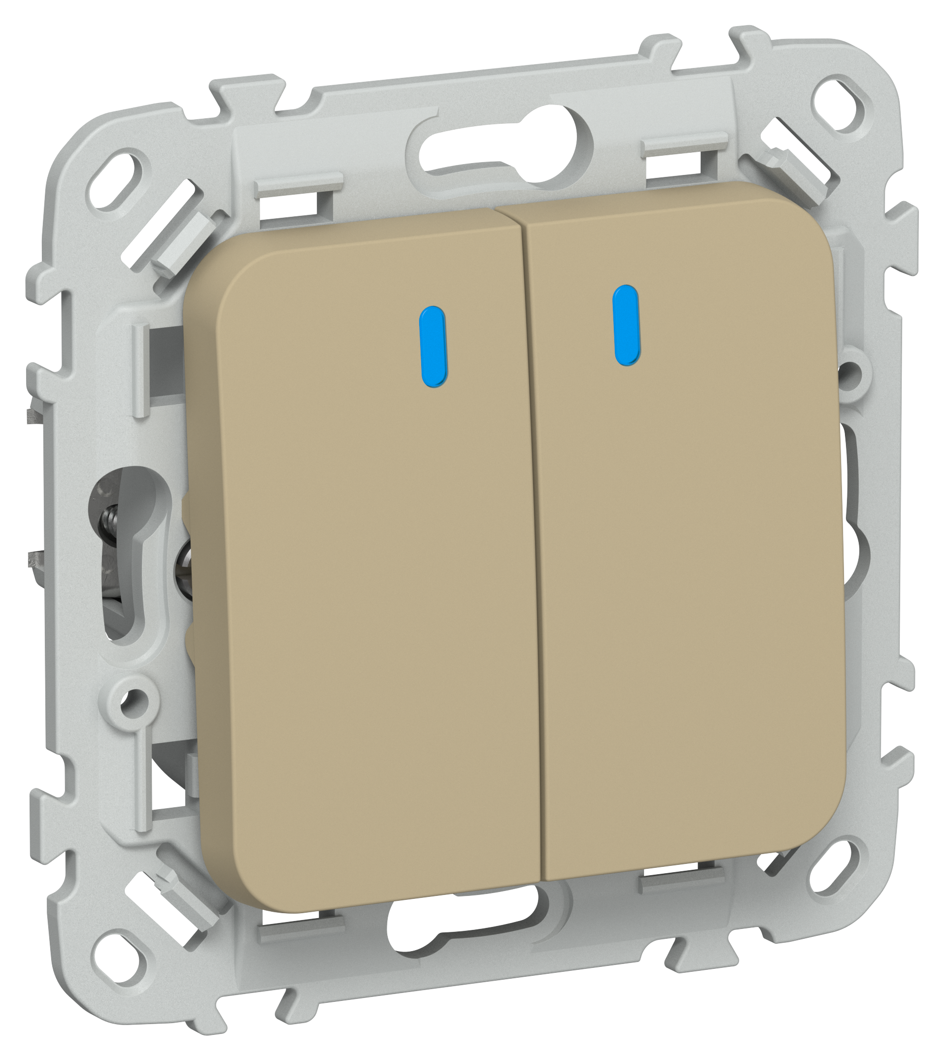 FLITE Выключатель 2-клавишный с индикацией 10А ВС12-1-1-ФлХ хаки IEK