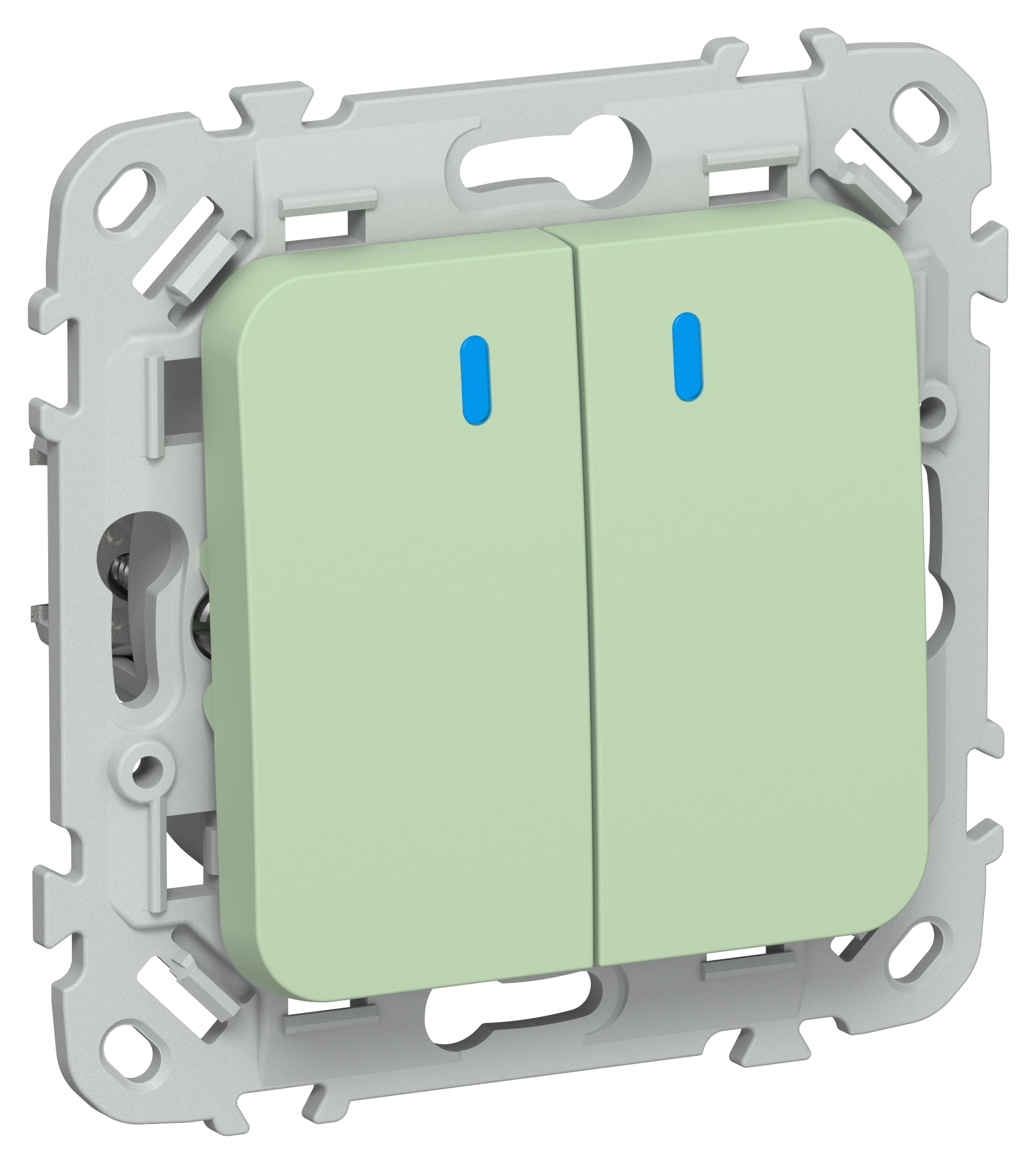 FLITE Выключатель 2-клавишный с индикацией 10А ВС12-1-1-ФлФ фисташковый IEK