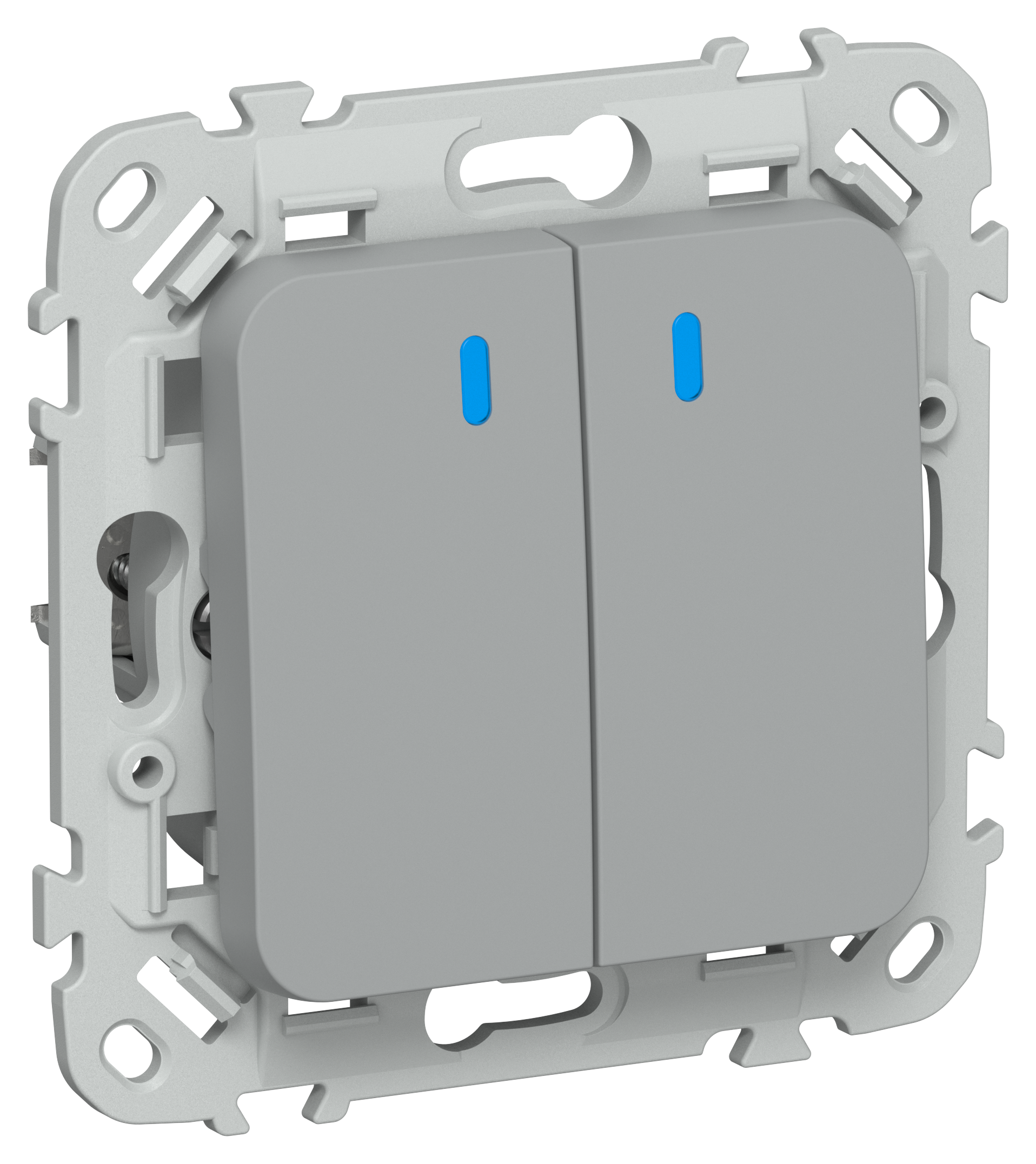 FLITE Выключатель 2-клавишный проходной с индикацией 10А ВС62-1-1-ФлС серый IEK