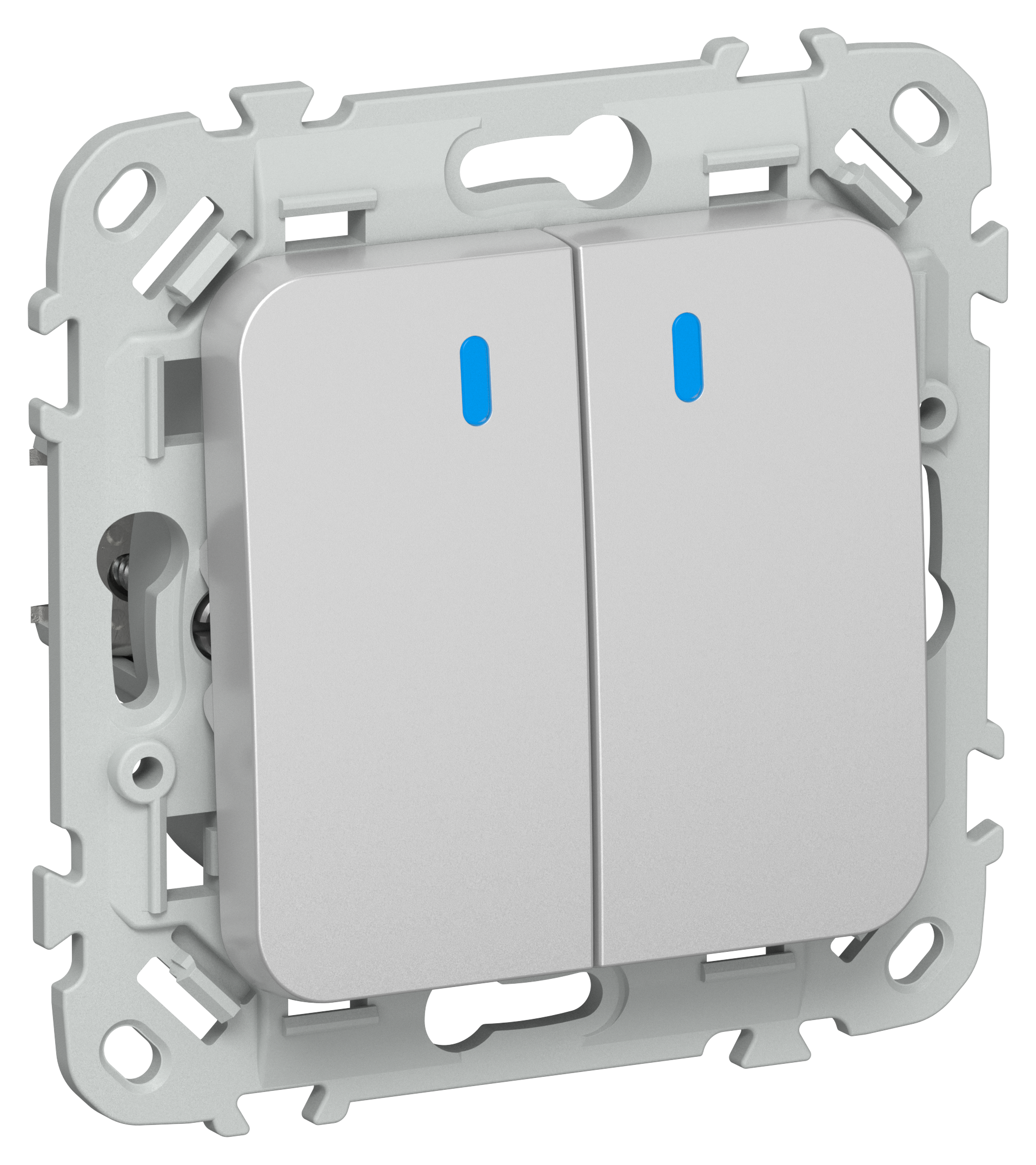 FLITE Выключатель 2-клавишный проходной с индикацией 10А ВС62-1-1-ФлА алюминий IEK