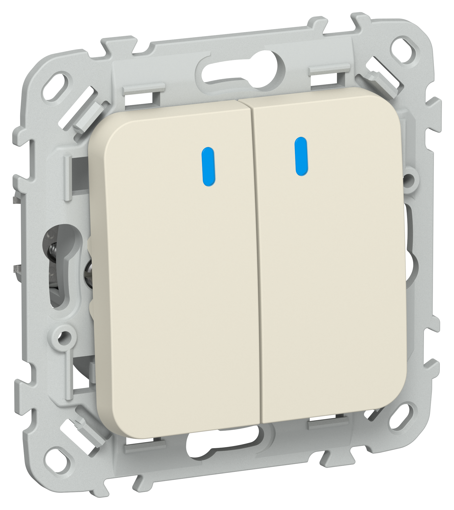 FLITE Выключатель 2-клавишный проходной с индикацией 10А ВС62-1-1-ФлСл сливочный IEK