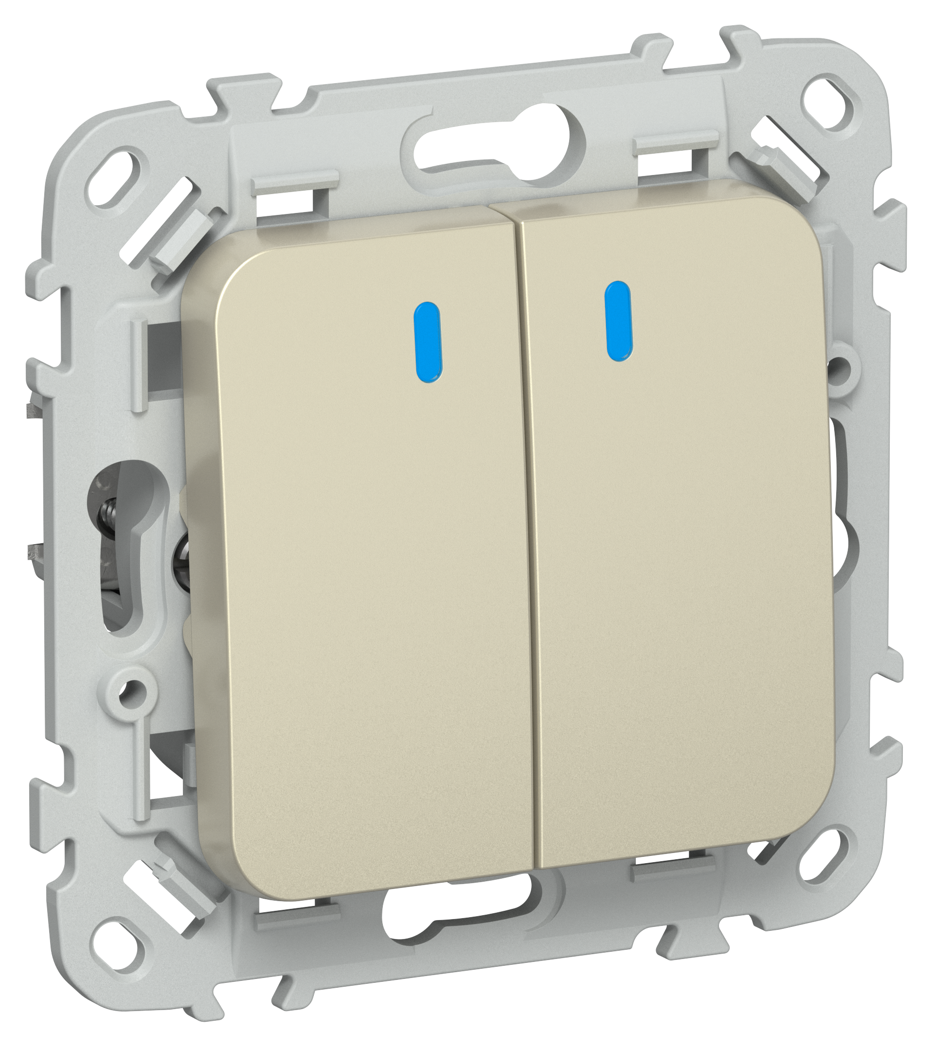 FLITE Выключатель 2-клавишный кнопочный с индикацией 10А ВС12-2-1-ФлШ шампань IEK