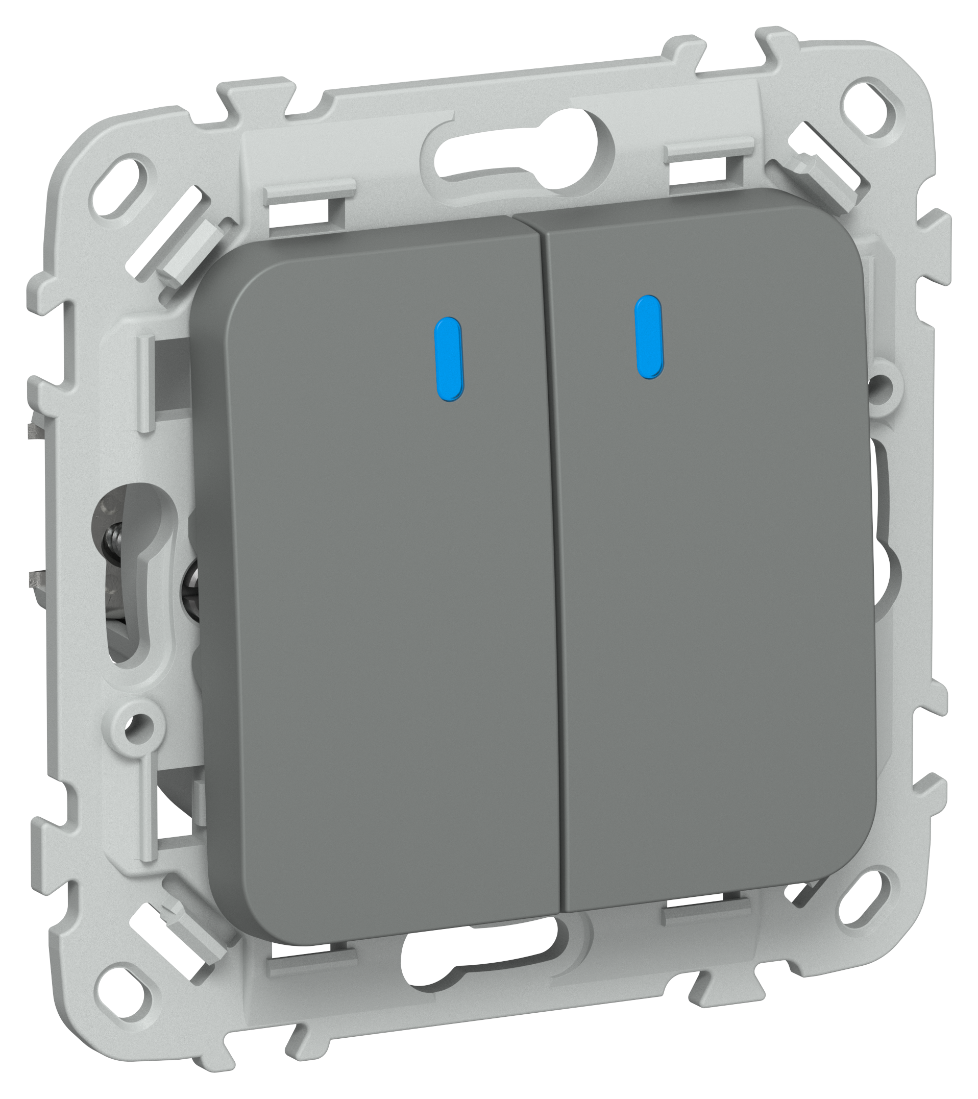 FLITE Выключатель 2-клавишный кнопочный с индикацией 10А ВС12-2-1-ФлМА мокрый асфальт IEK