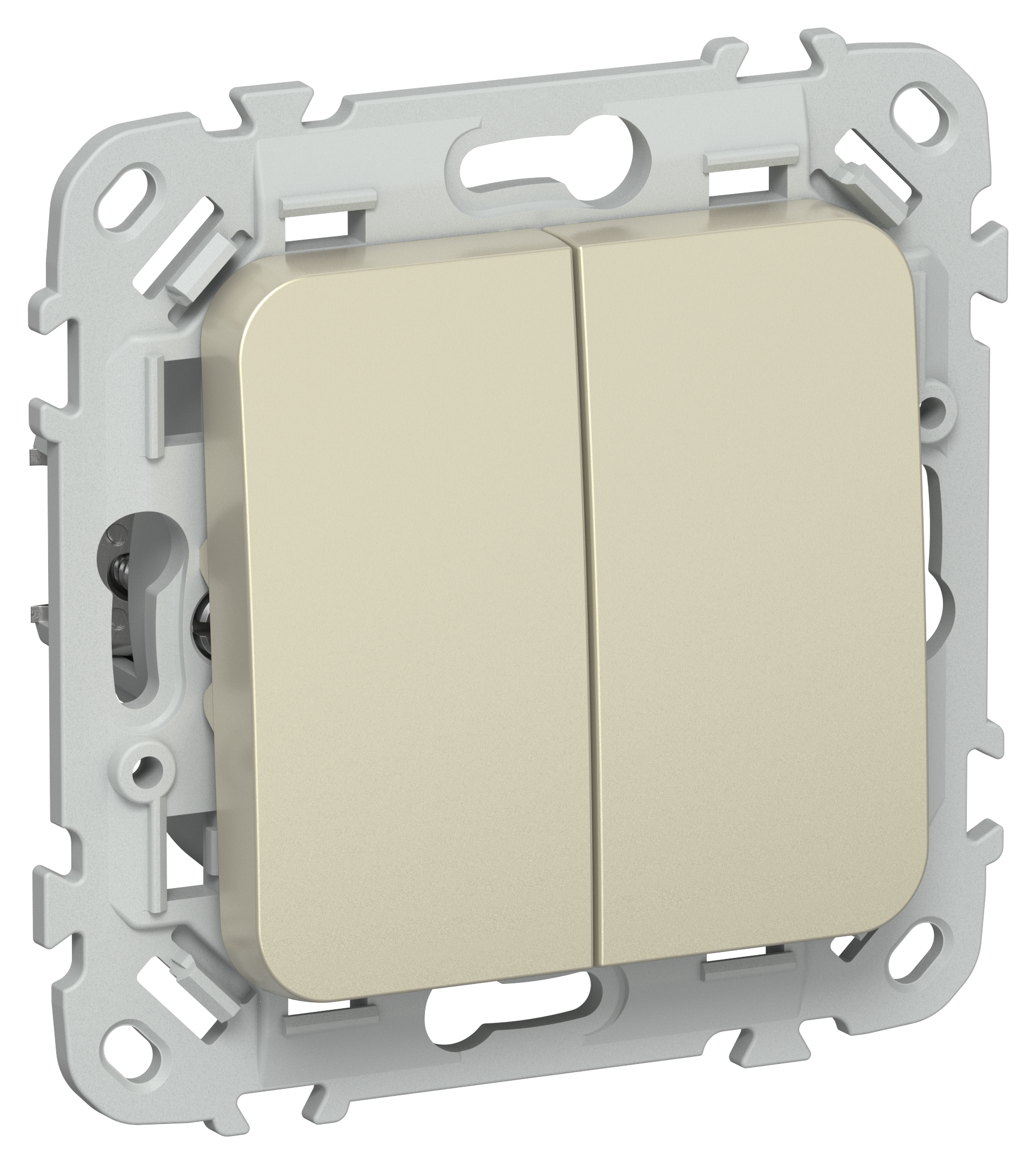 FLITE Выключатель 2-клавишный кнопочный проходной 10А ВС62-2-0-ФлШ шампань IEK