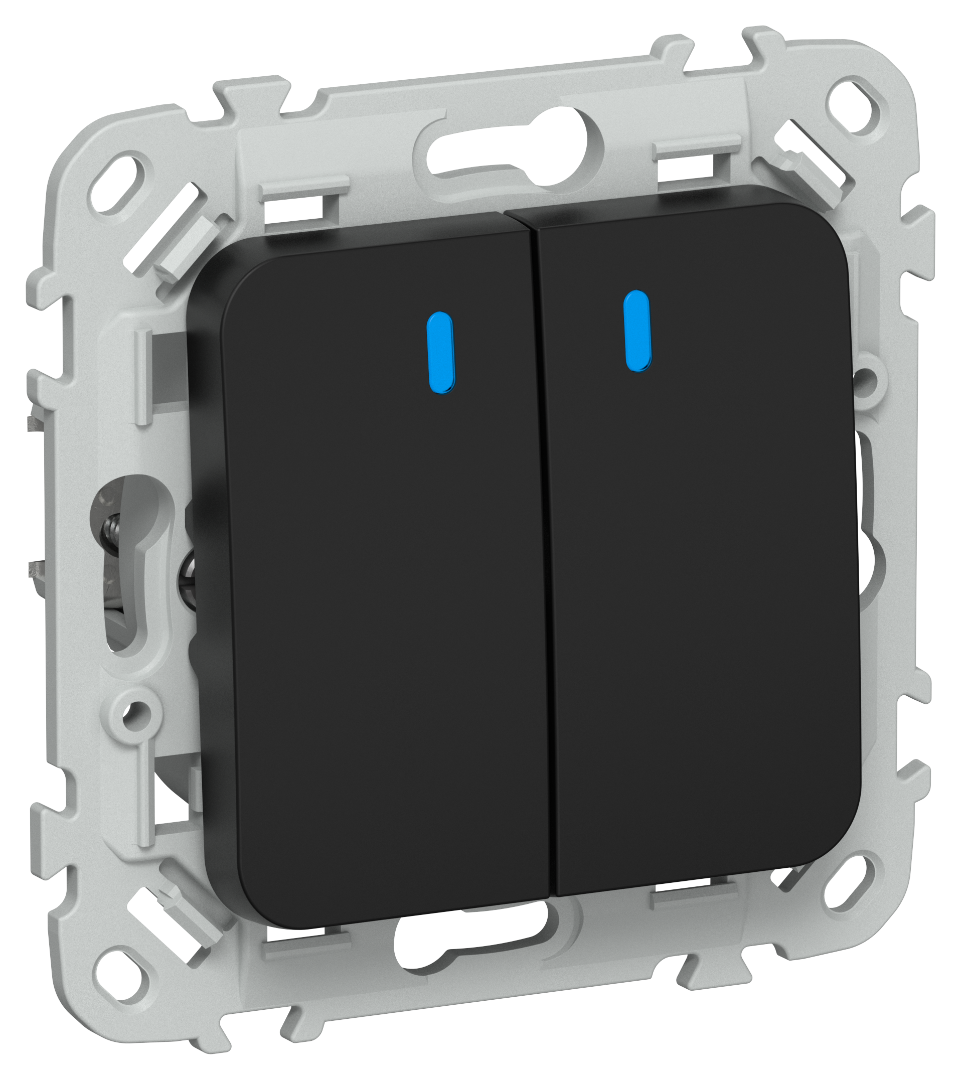 FLITE Выключатель 2-клавишный кнопочный проходной с индикацией 10А ВС62-2-1-ФлЧ черный IEK