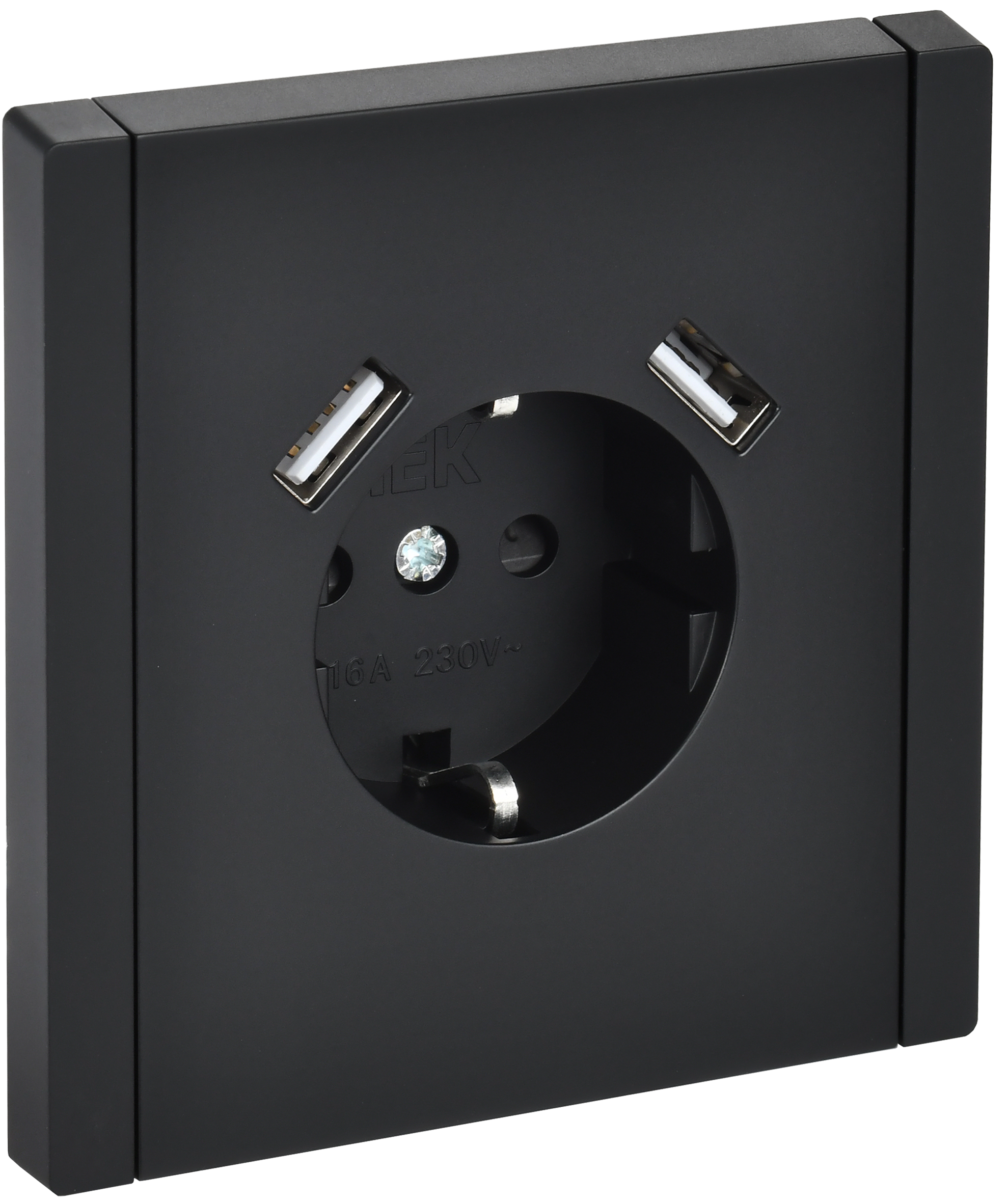 FORTE&PIANO Розетка 1-местная с заземлением с защитными шторками винтовое крепление 16А USB A+A 3,1А FP145 черный IEK