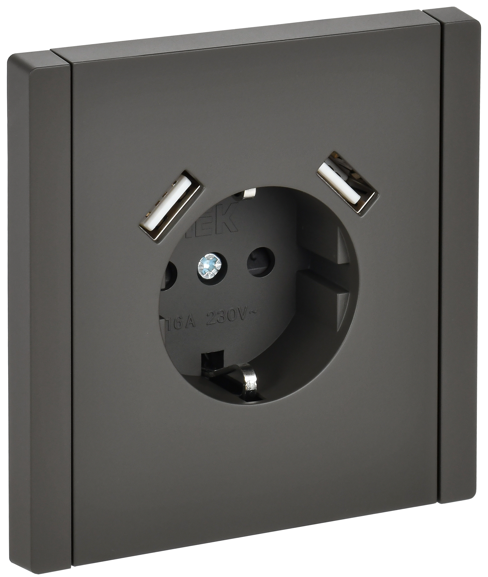FORTE&PIANO Розетка 1-местная с заземлением с защитными шторками винтовое крепление 16А USB A+A 3,1А FP345 серый IEK