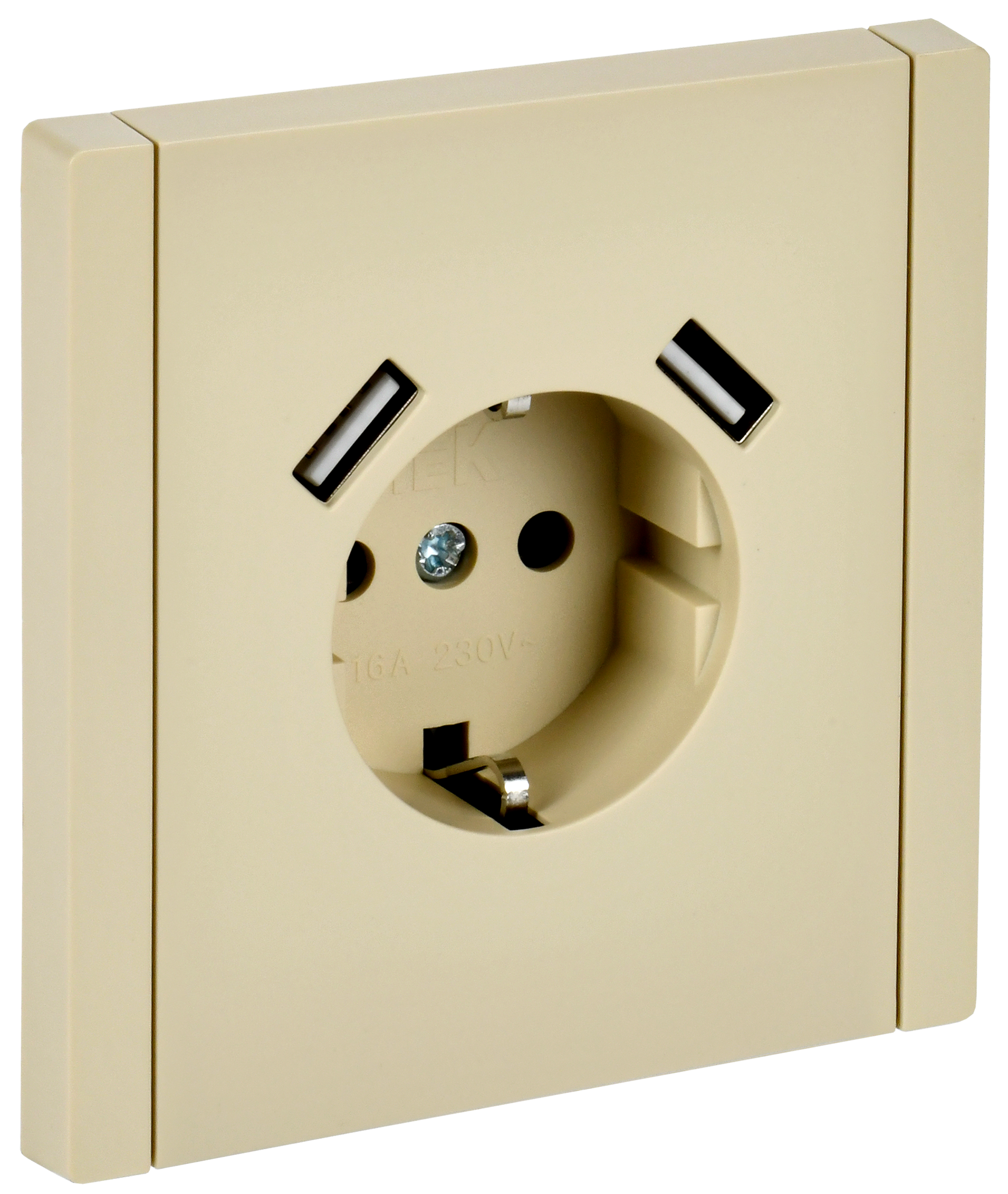 FORTE&PIANO Розетка 1-местная с заземлением с защитными шторками винтовое крепление 16А USB A+A 3,1А FP445 ваниль IEK