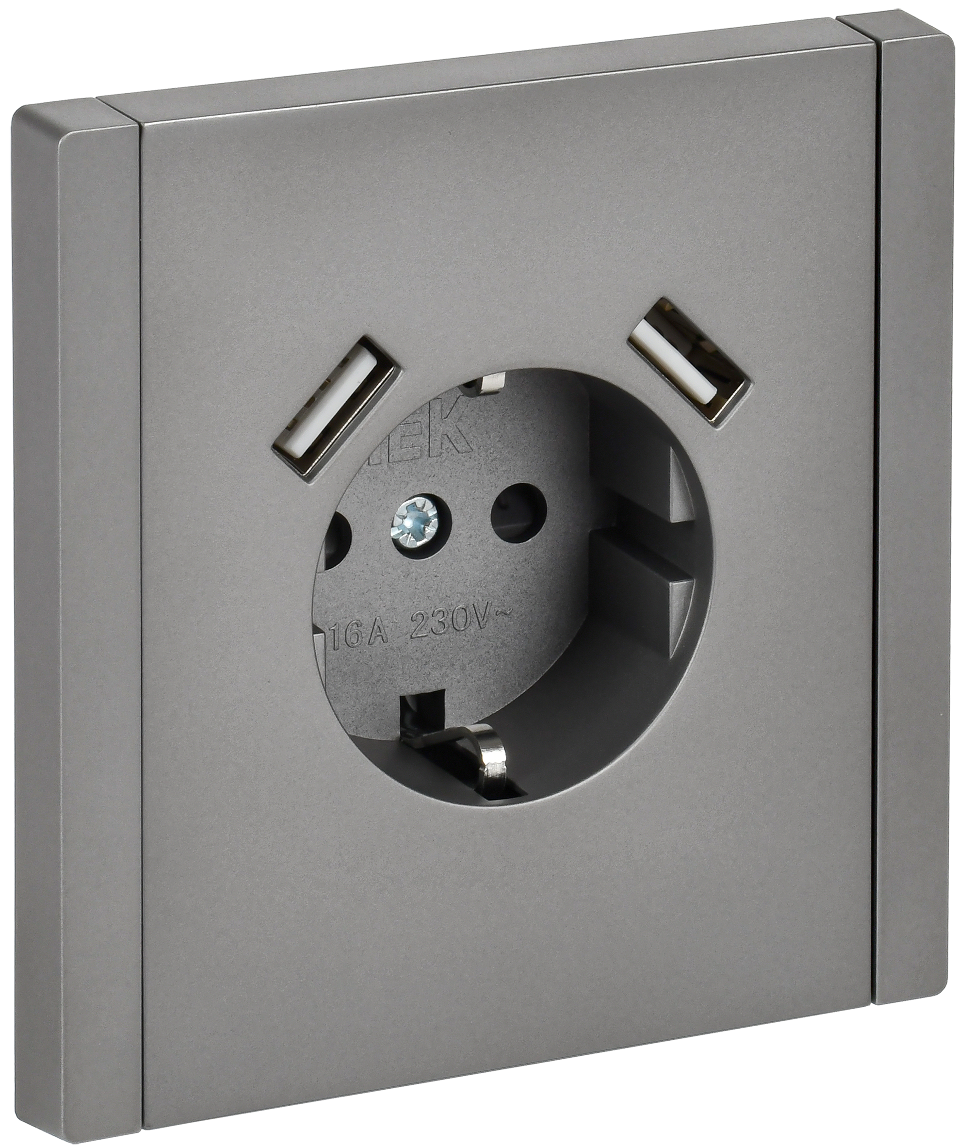 FORTE&PIANO Розетка 1-местная с заземлением с защитными шторками винтовое крепление 16А USB A+A 3,1А FP545 сталь IEK