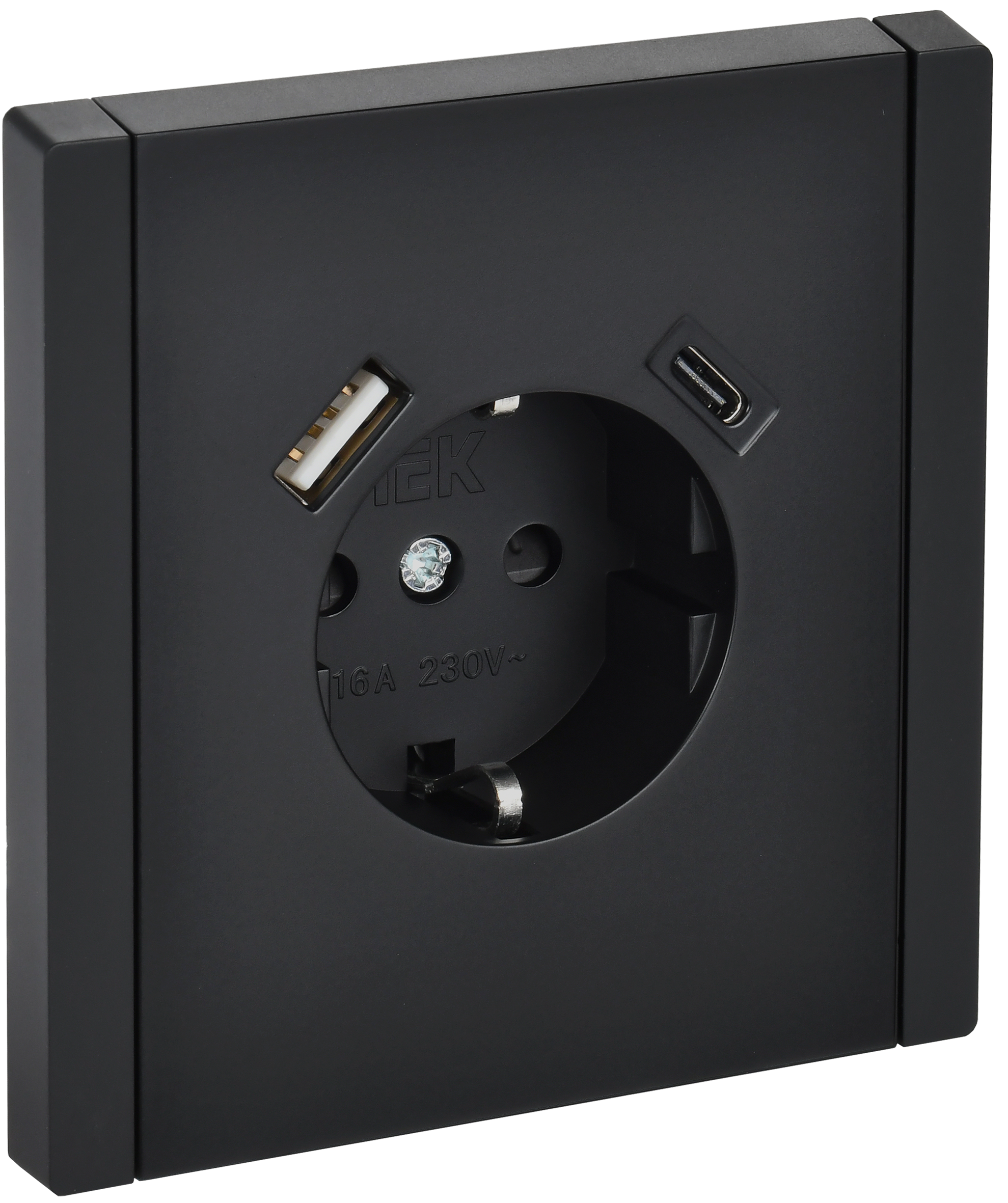 FORTE&PIANO Розетка 1-местная с заземлением с защитными шторками винтовое крепление 16А USB A+C 18Вт FP147 черный IEK