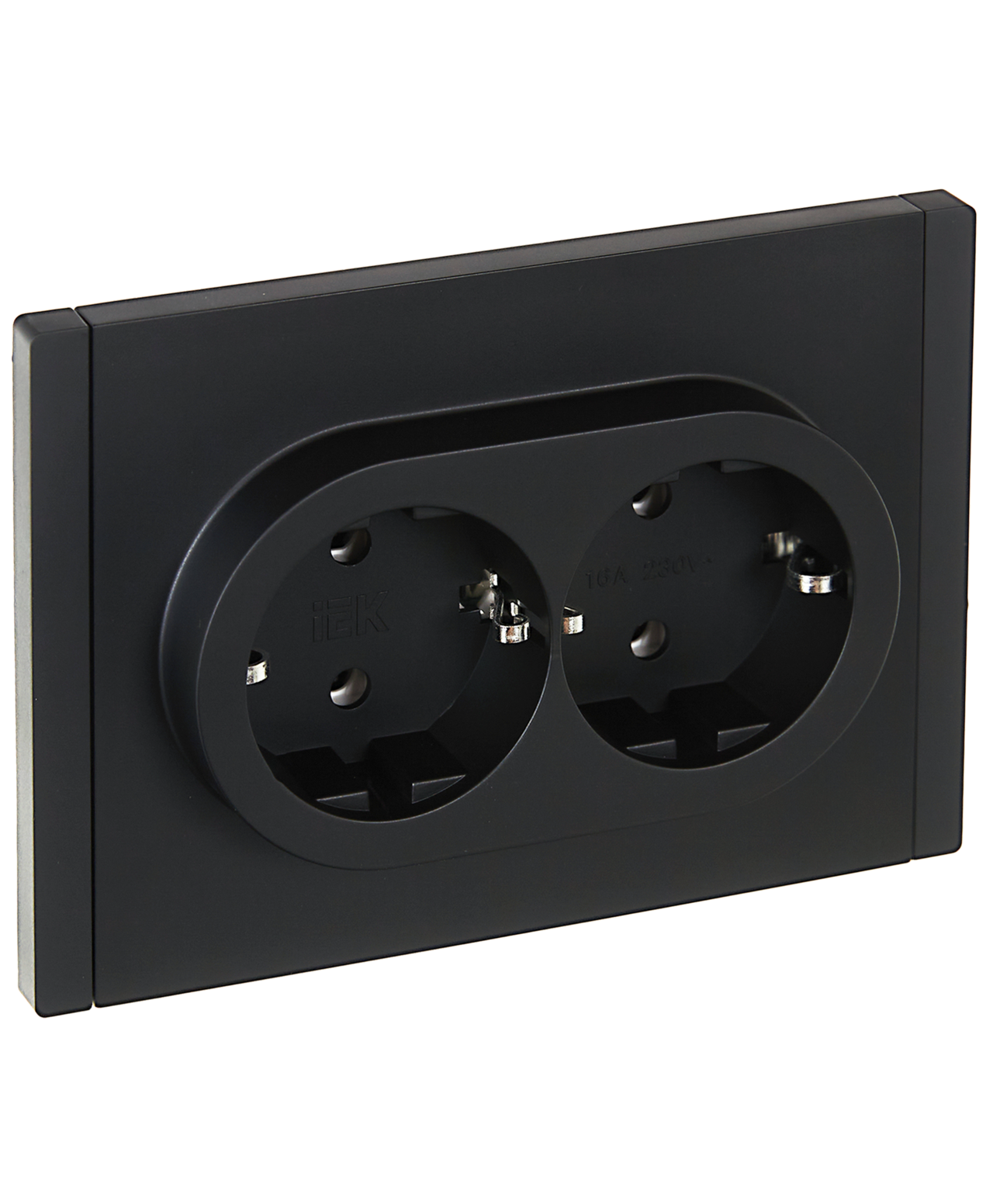FORTE&PIANO Розетка 2-местная с заземлением без защитных шторок безвинтовое крепление 16А FP124 черный IEK