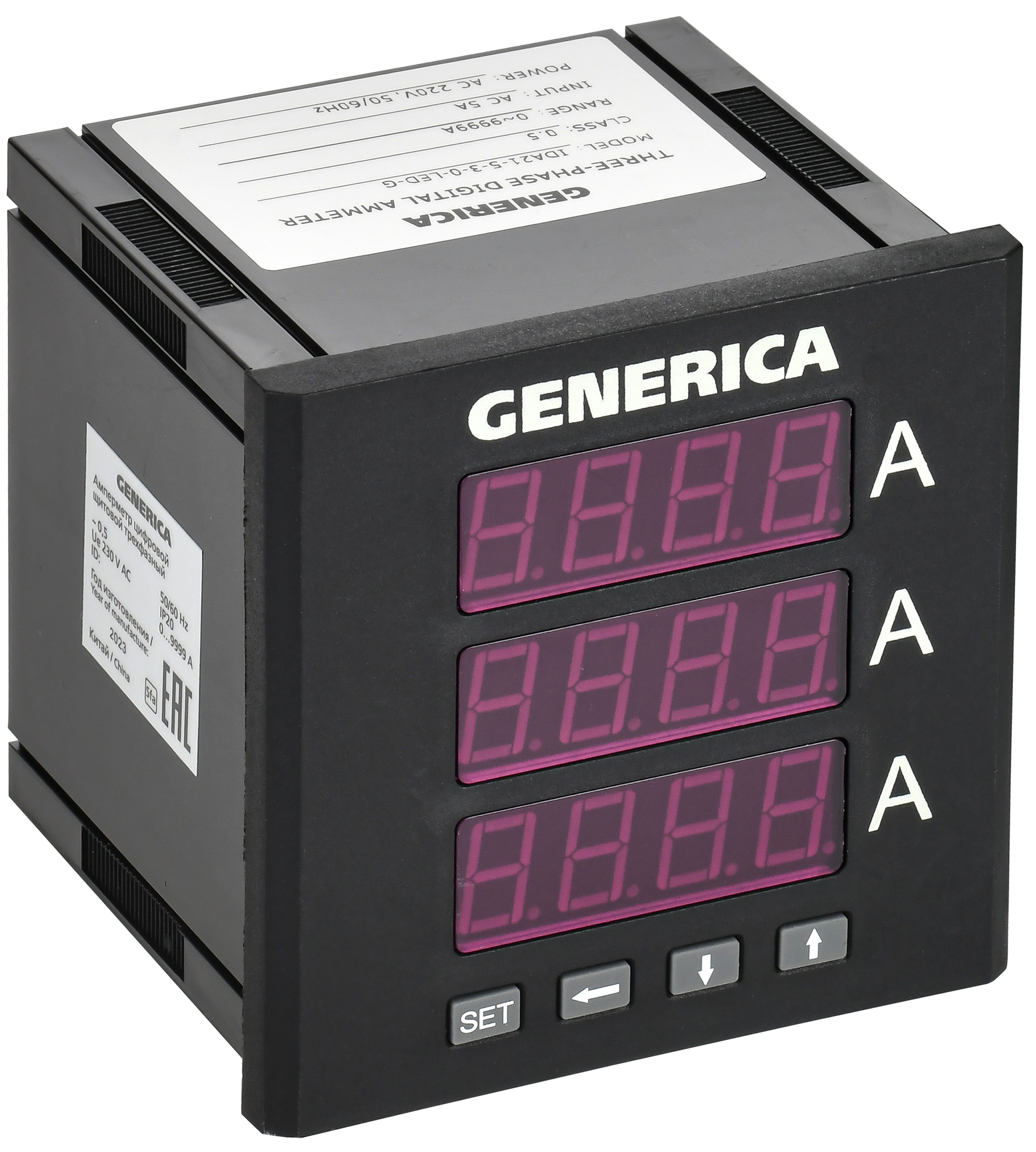 Амперметр цифровой щитовой трехфазный 96х96 мм LED GENERICA