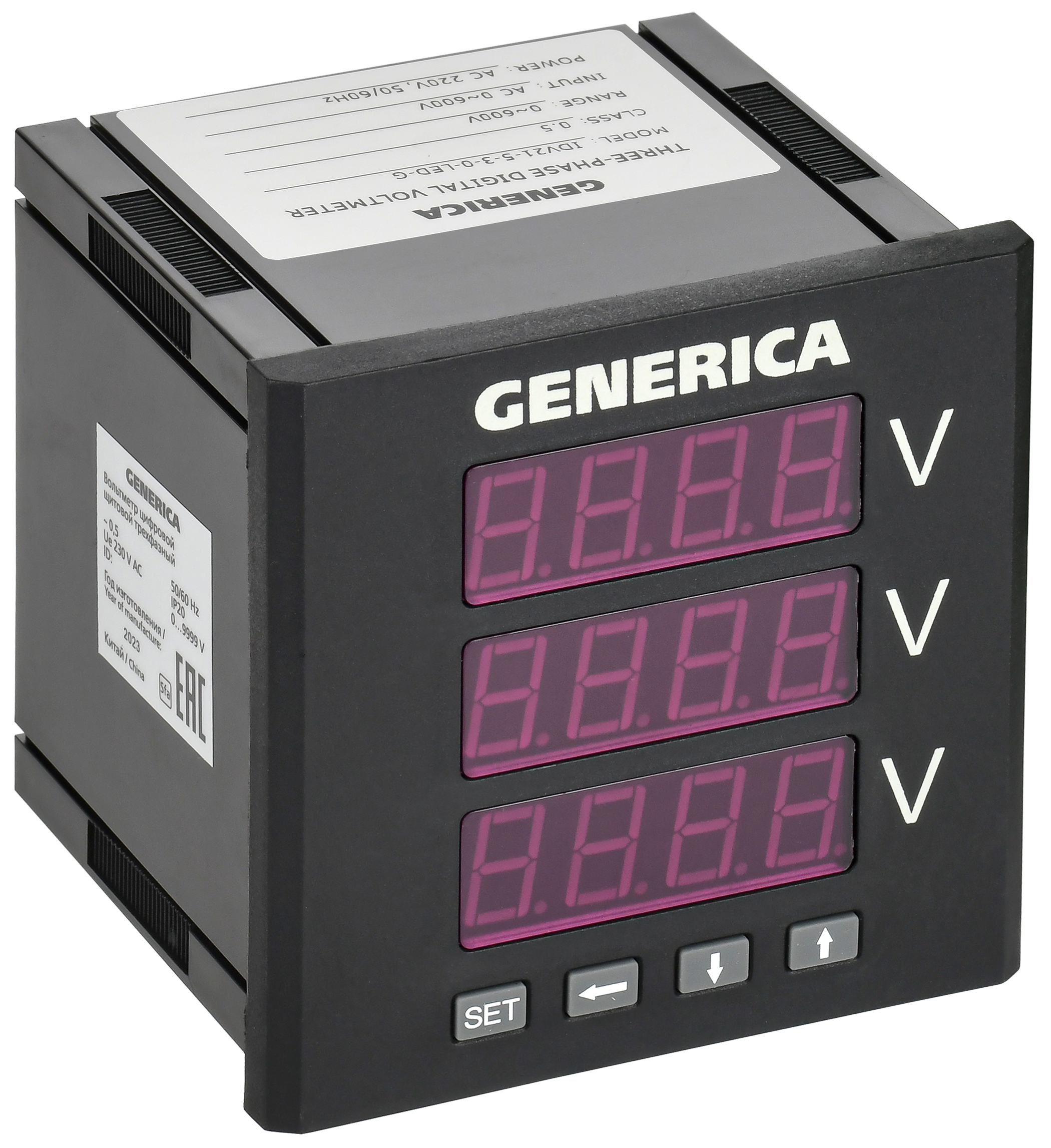 Вольтметр цифровой щитовой трехфазный 96х96мм LED GENERICA