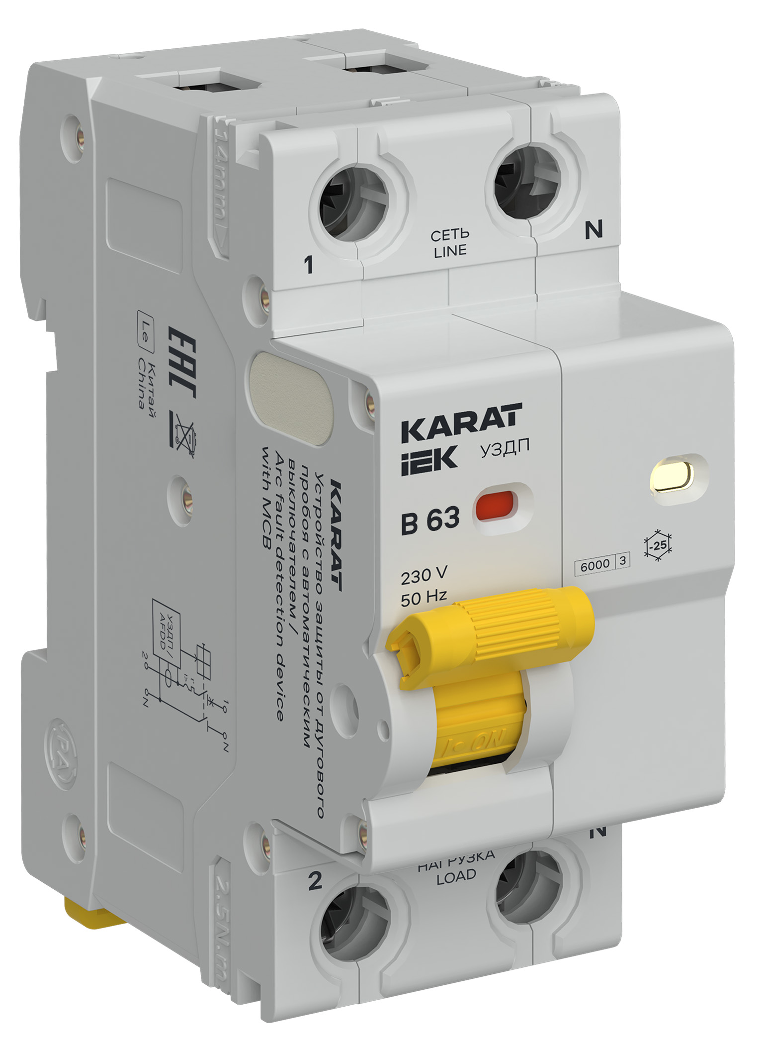 Устройство защиты от дугового пробоя с автоматическим выключателем 1P+N B 63А