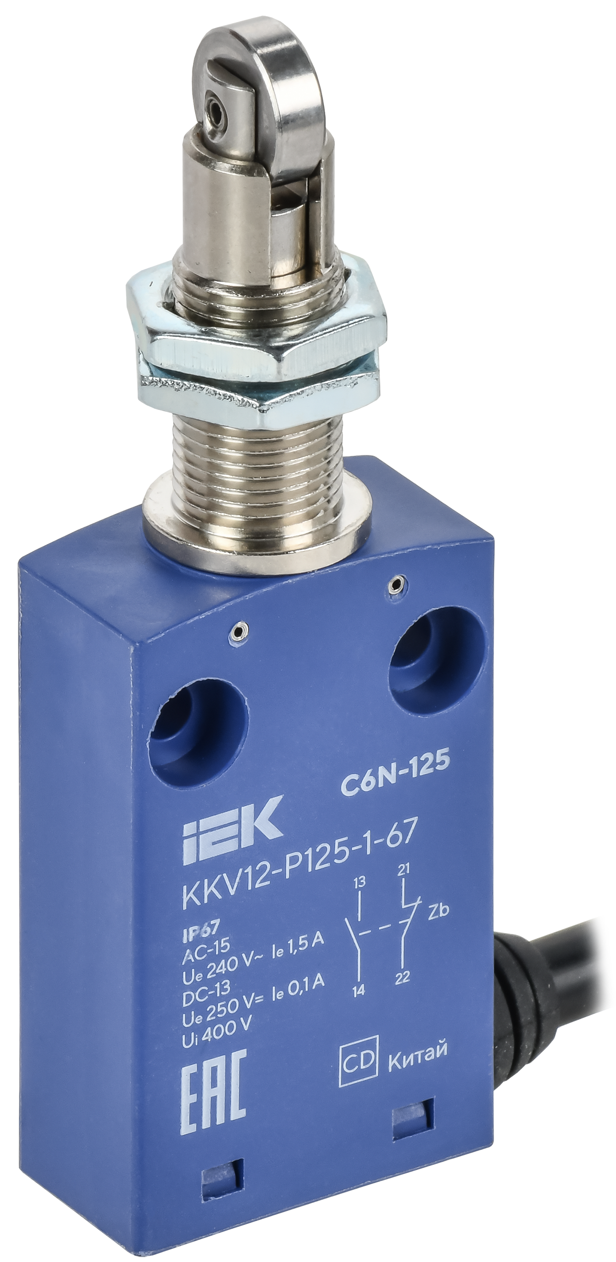 Выключатель концевой C6N-125 вертикальный толкатель с нажимным роликом резьбовое крепление IP67