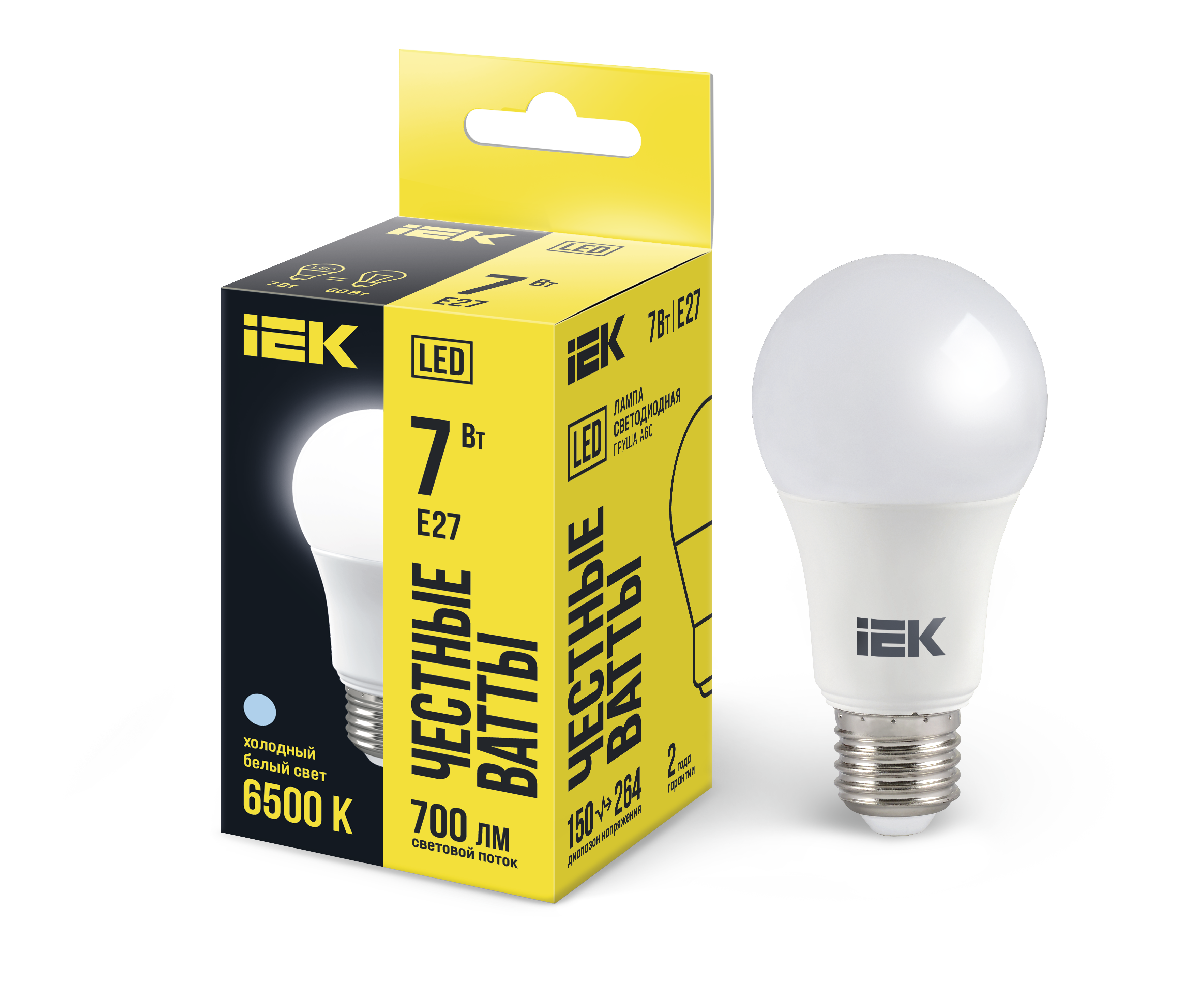 Лампа светодиодная A60 груша 7Вт 230В 6500К E27