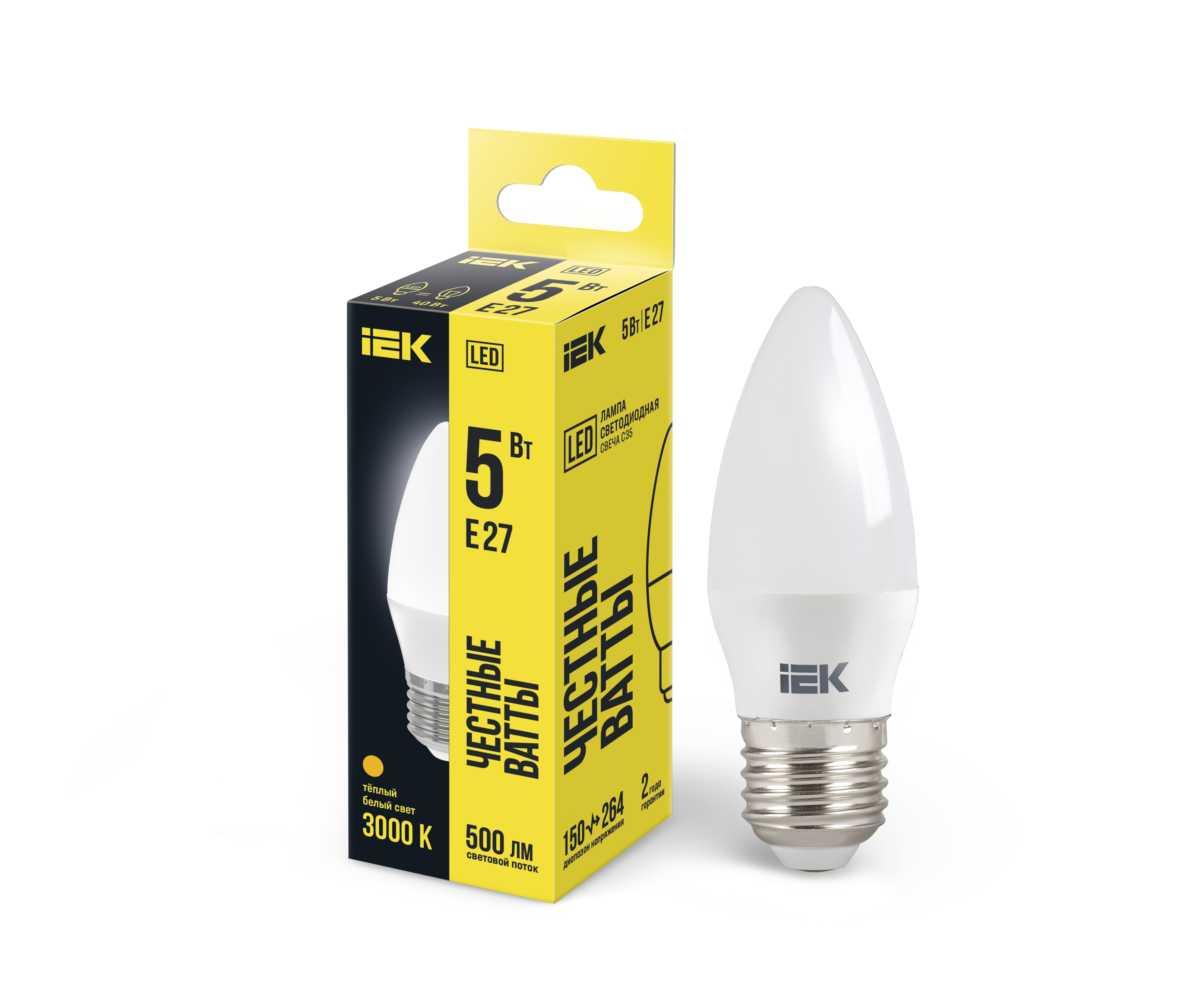 Лампа светодиодная C35 свеча 5Вт 230В 3000К E27