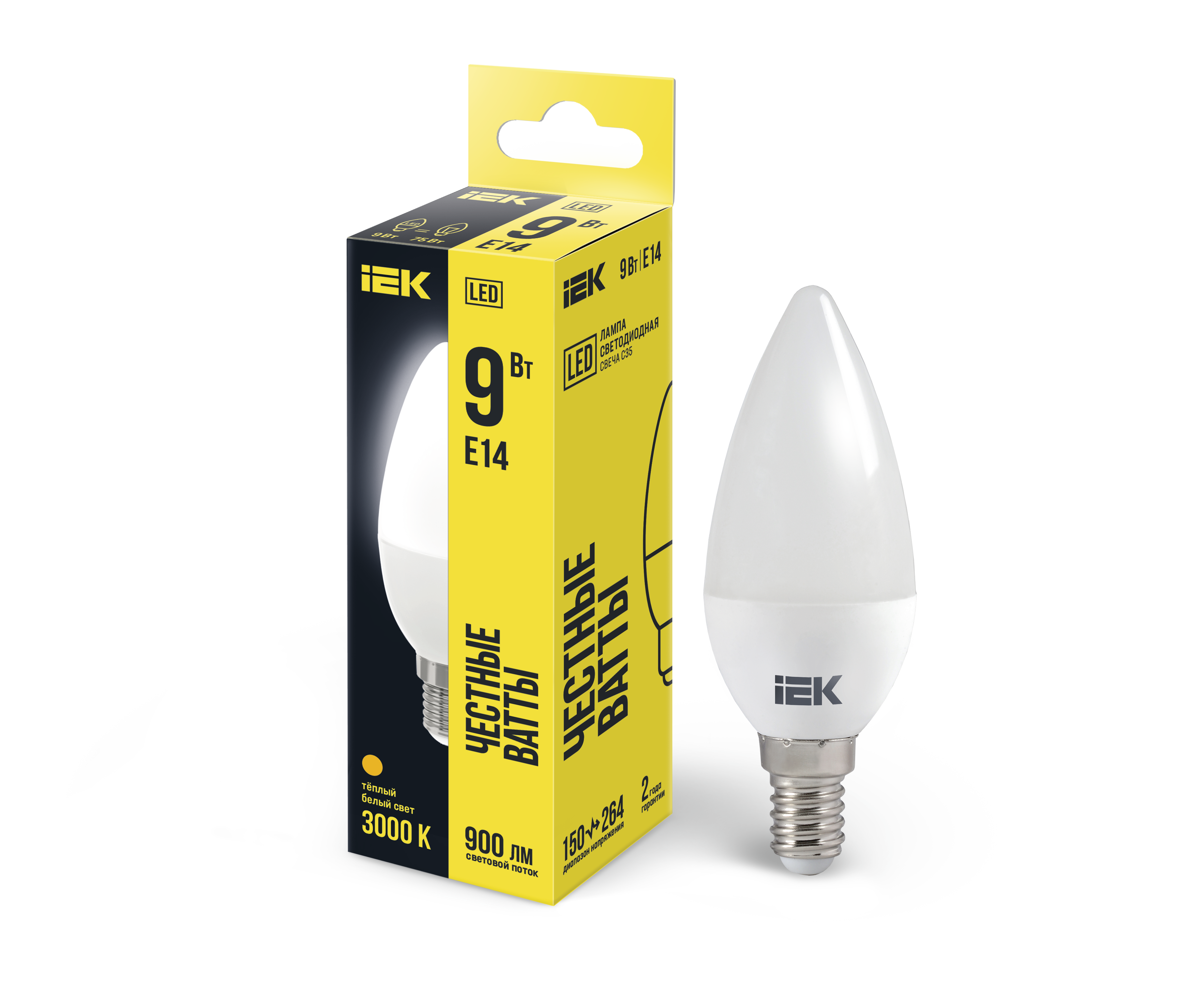Лампа светодиодная C35 свеча 9Вт 230В 3000К E14