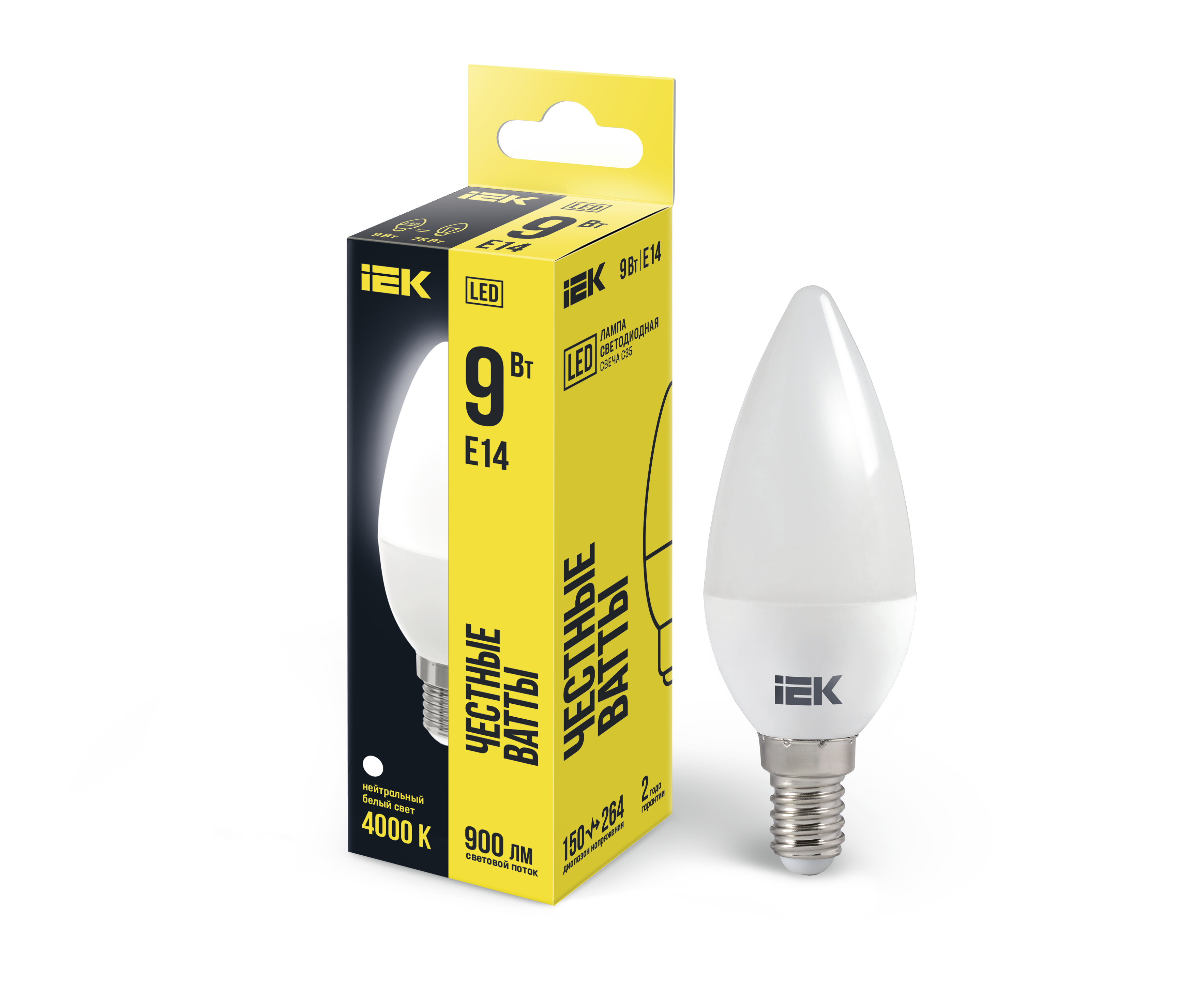 Лампа светодиодная C35 свеча 9Вт 230В 4000К E14