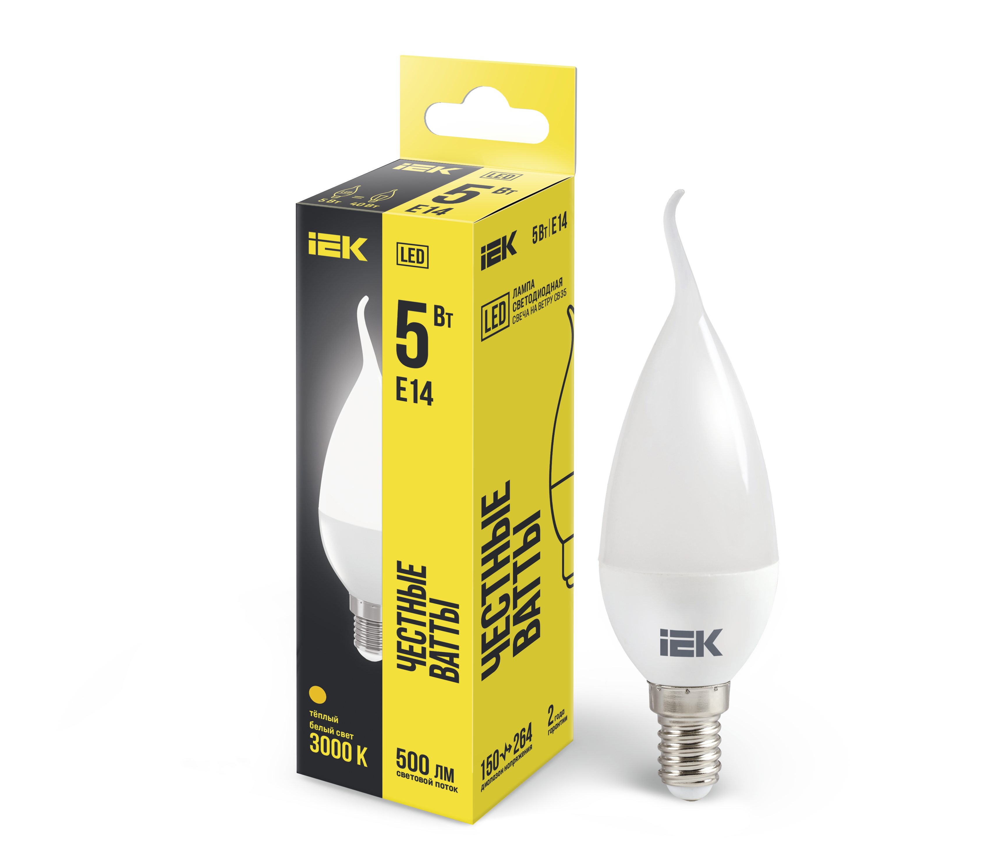 Лампа светодиодная CB35 свеча на ветру 5Вт 230В 3000К E14