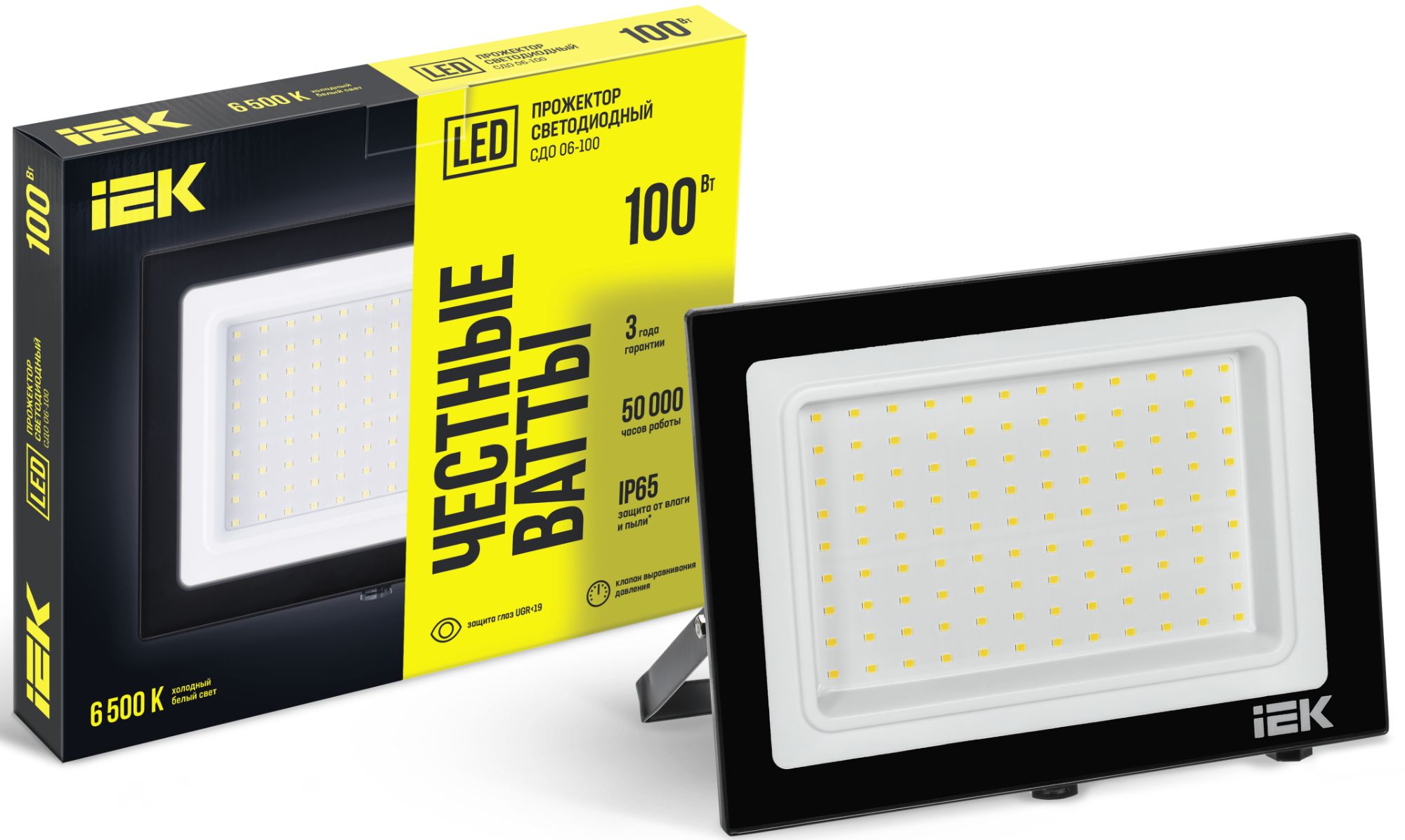 Прожектор СДО 06-100 светодиодный черный IP65 6500K