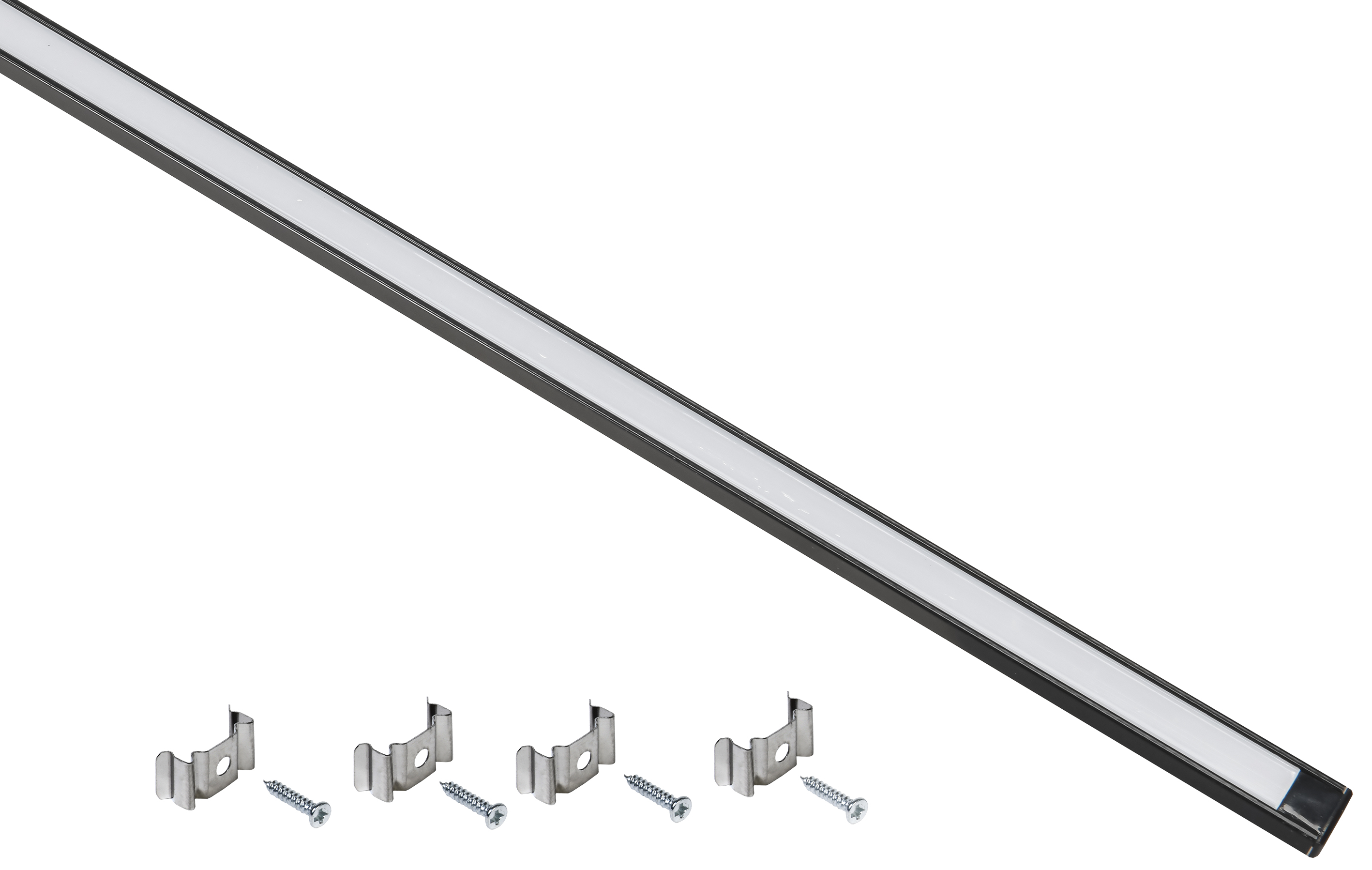Профиль алюминиевый для светодиодной ленты 1607 накладной прямоугольный 2м с комплектом аксессуаров (опал) черный