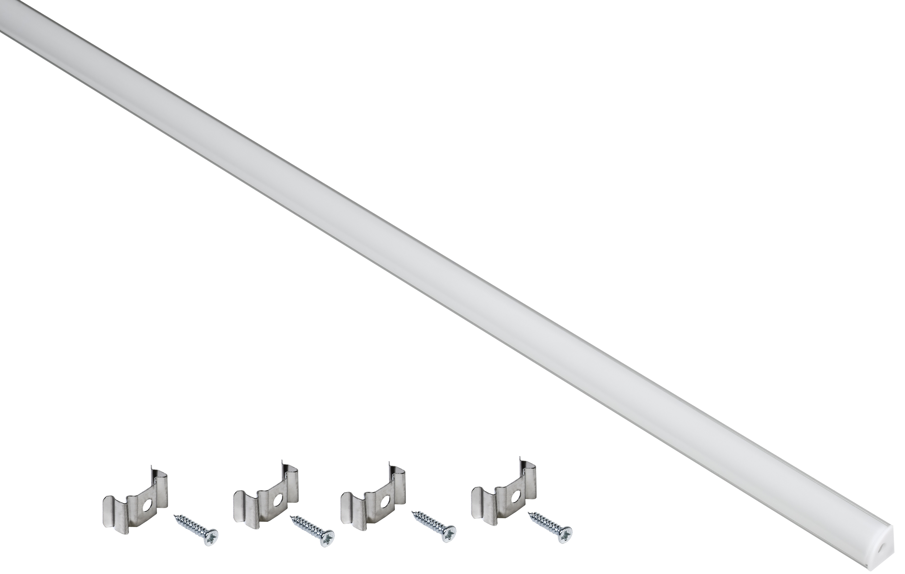 Профиль алюминиевый для светодиодной ленты 1616 накладной угловой 2м с комплектом аксессуаров (опал)