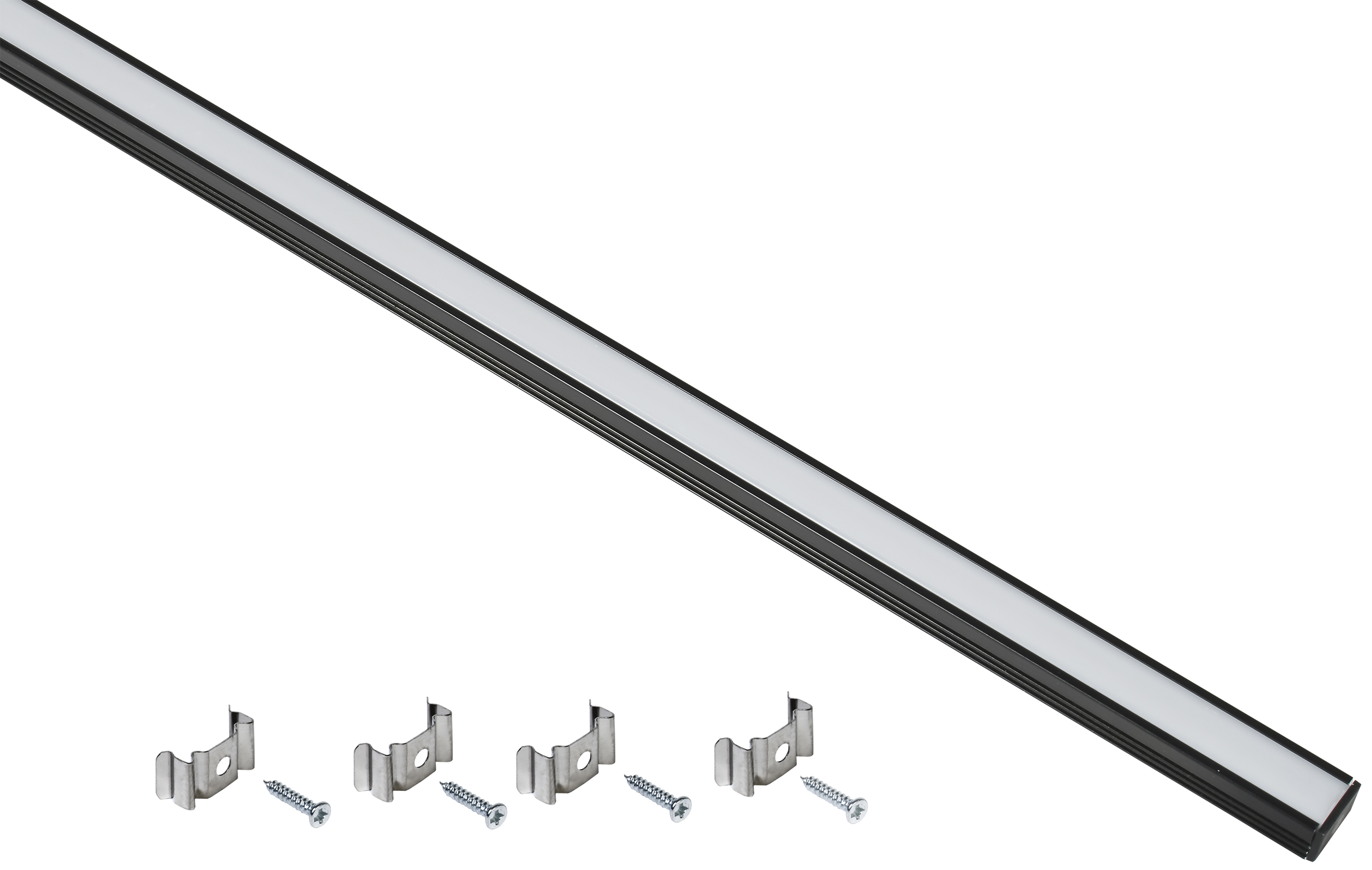 Профиль алюминиевый для светодиодной ленты 1712 накладной прямоугольный 2м с комплектом аксессуаров (опал) черный