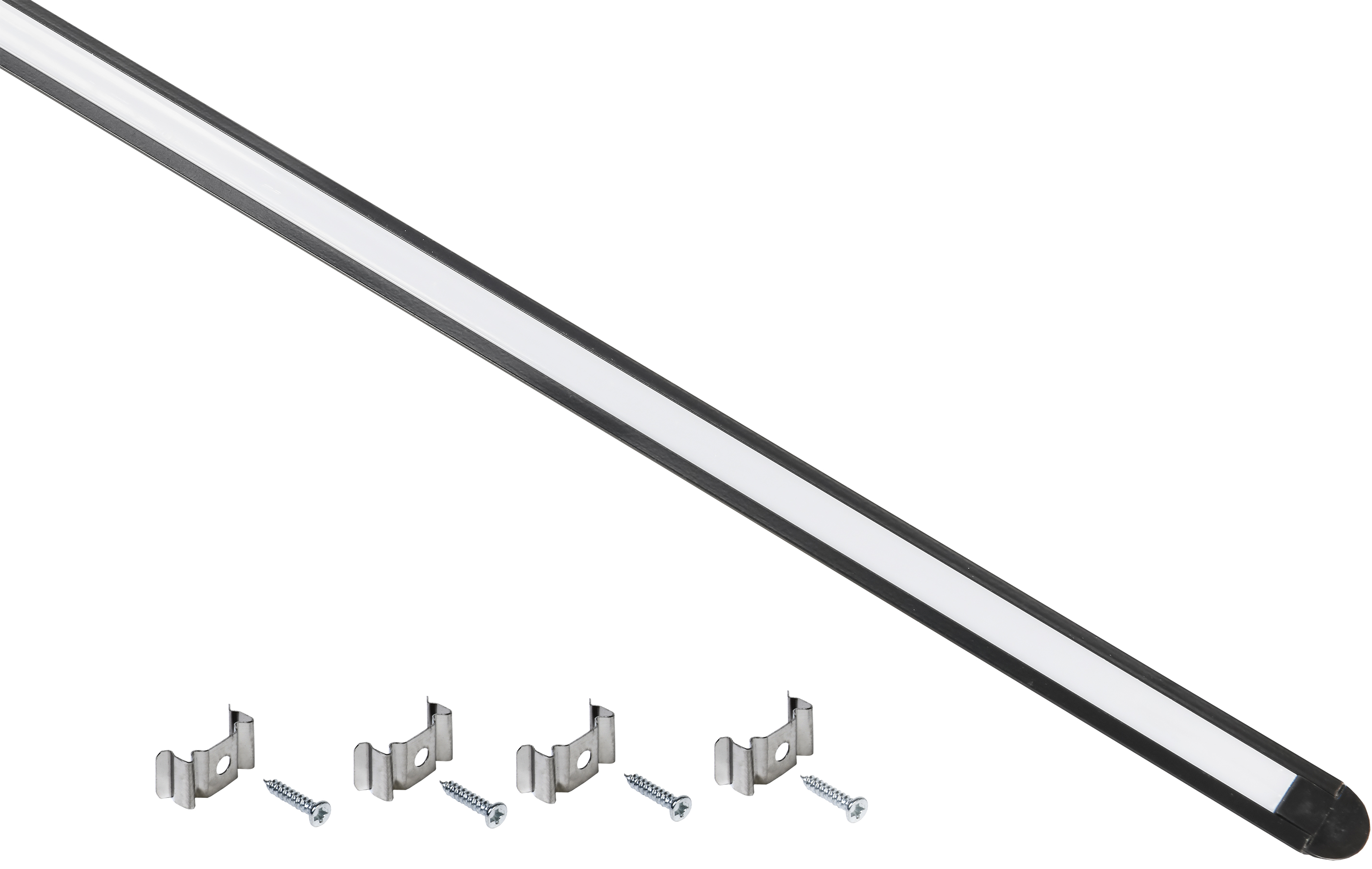 Профиль алюминиевый для светодиодной ленты 2207 встраиваемый трапециевидный 2м с комплектом аксессуаров (опал) черный