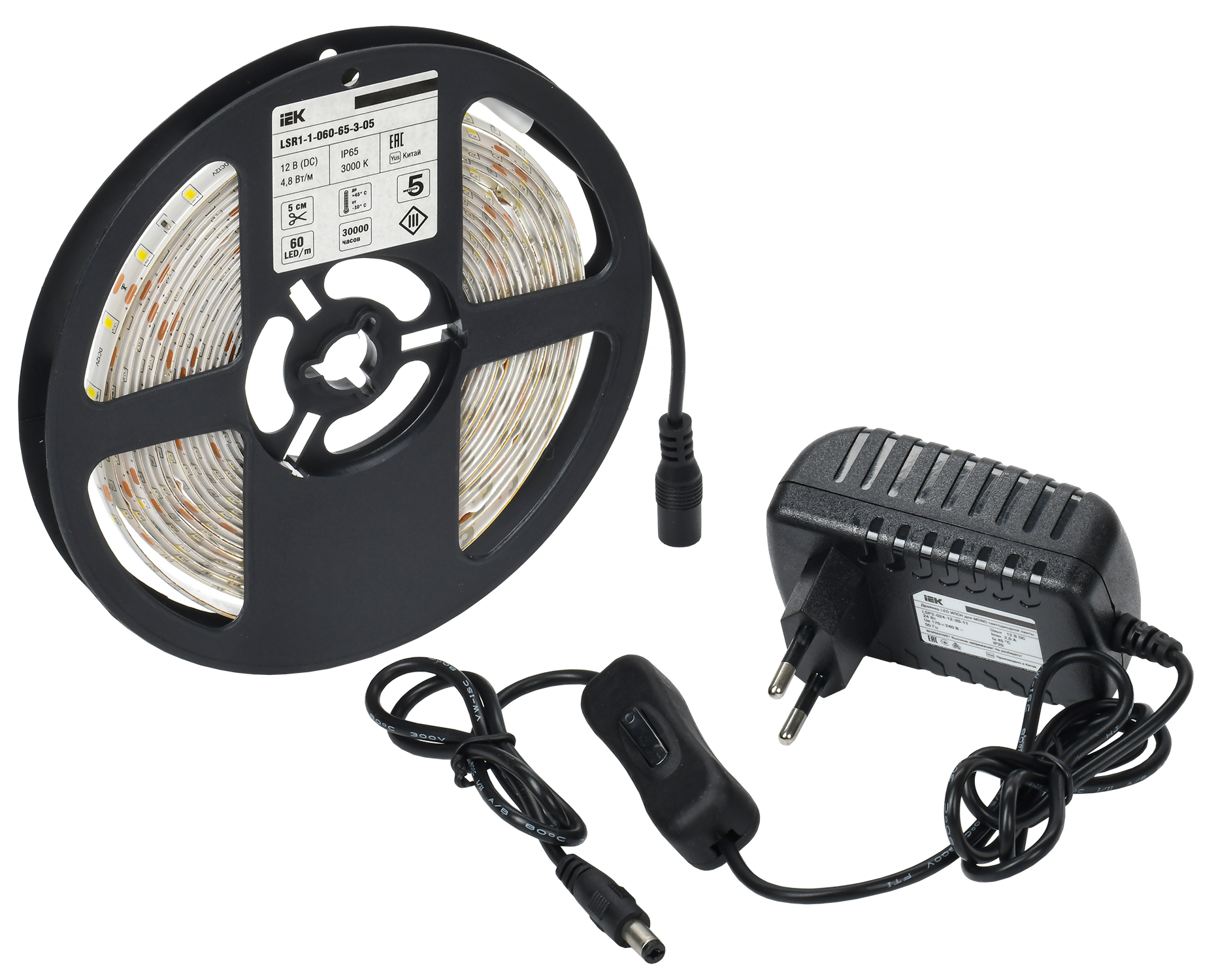 Комплект светодиодной ленты 5м LSR-2835WW60 с драйвером 4,8Вт/м 12В IP65 60LED/м