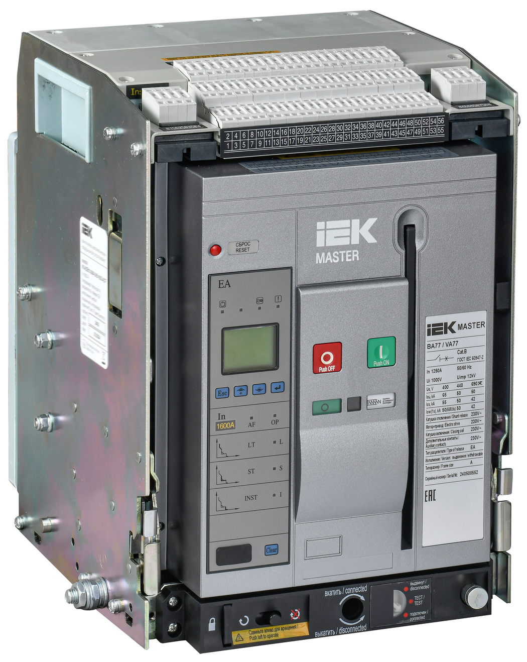 Выключатель автоматический воздушный переменного тока ВА77 выдвижного исполнения 3 полюса типоразмер A 65кА 1250А EA