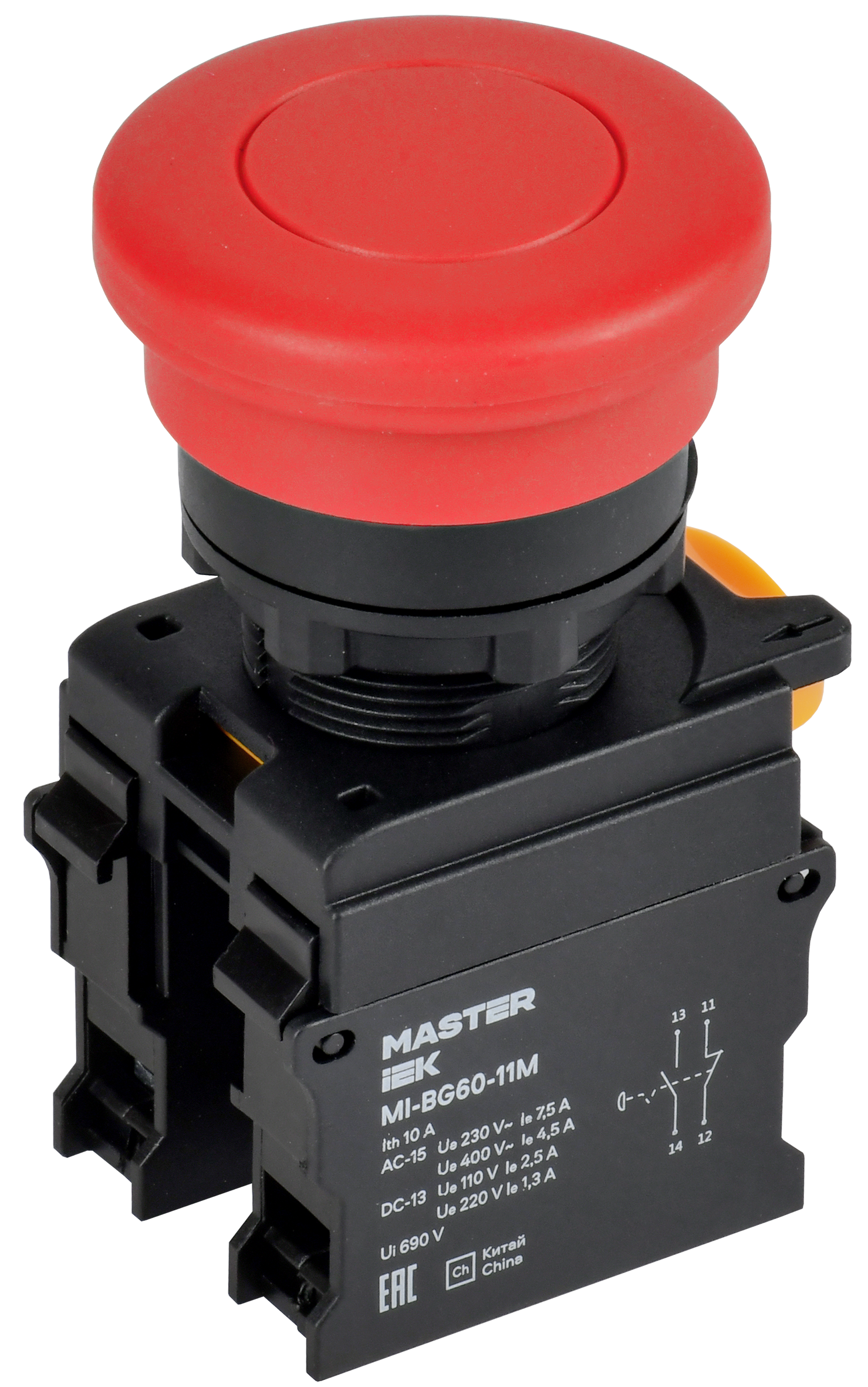 Кнопка ''Грибок'' без фиксации. d - 22 мм 1NO+1NC красная MASTER