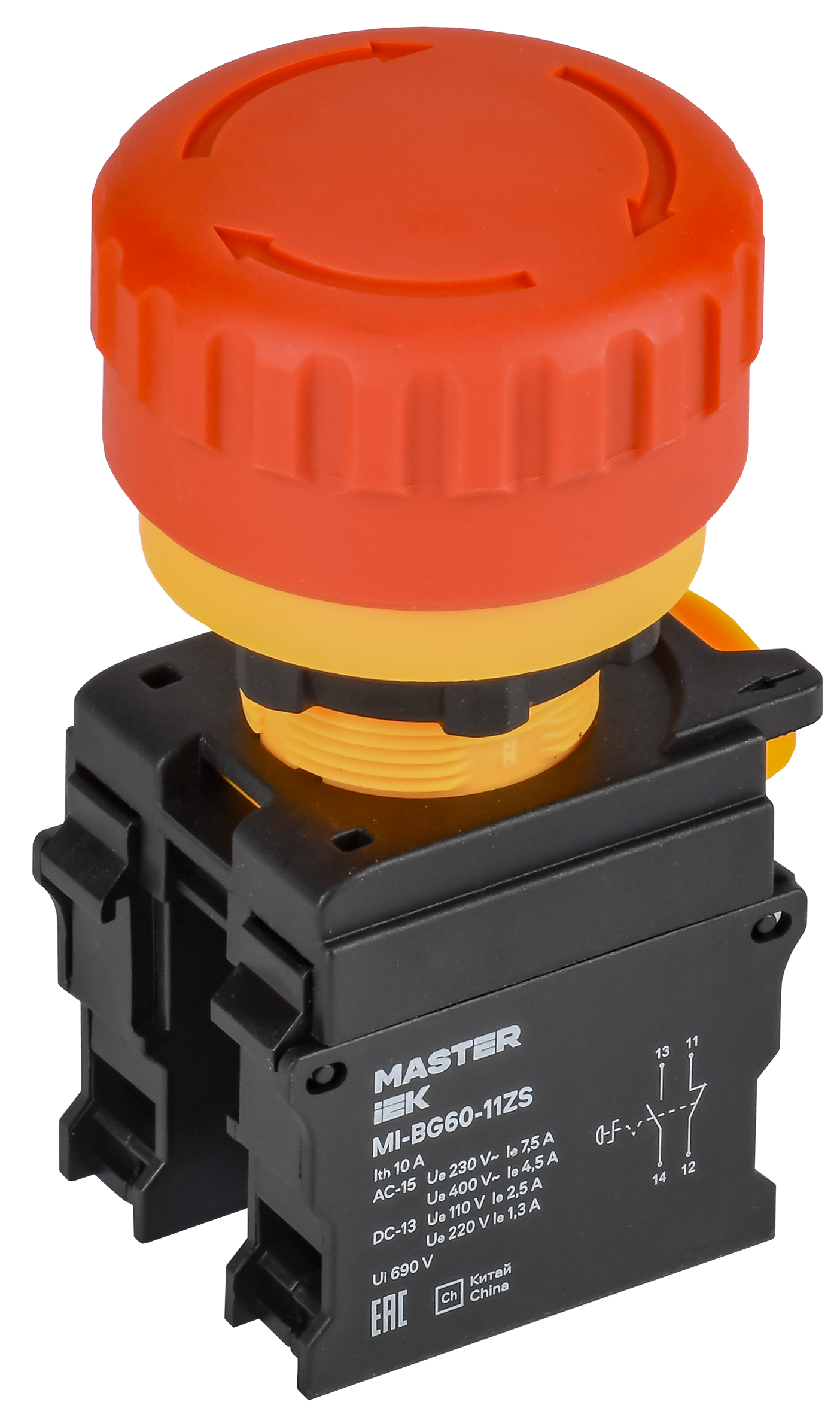 Кнопка Грибок поворот. с фикс. 1NO+1NC красная MASTER