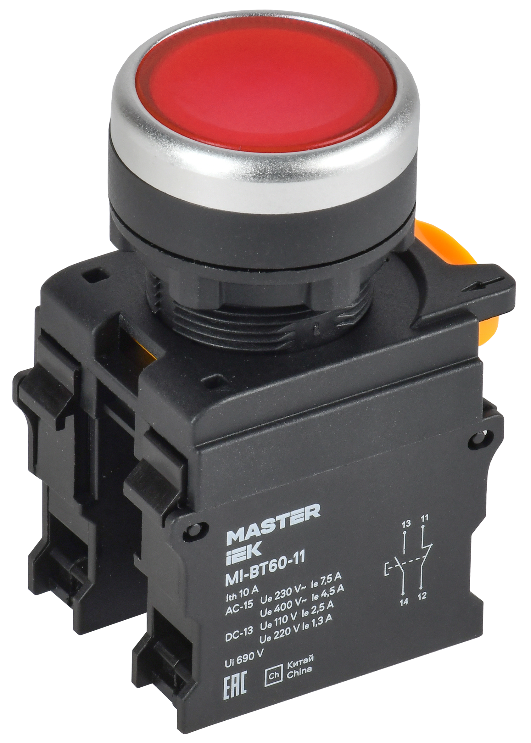 Кнопка d=22мм 1NO+1NC красная MASTER