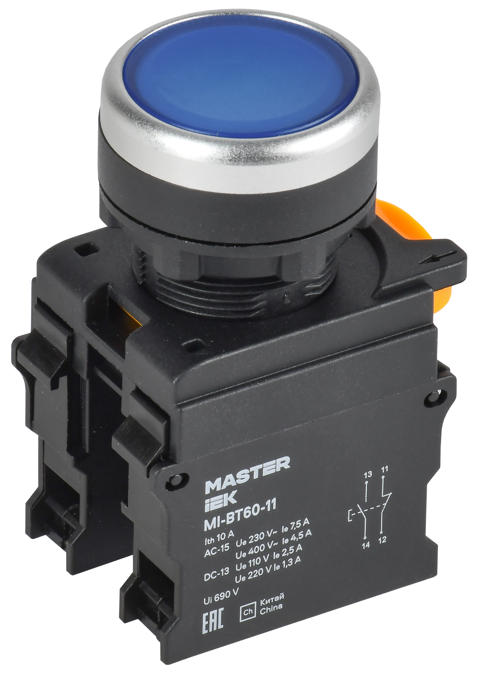 Кнопка d=22мм 1NO+1NC синяя MASTER