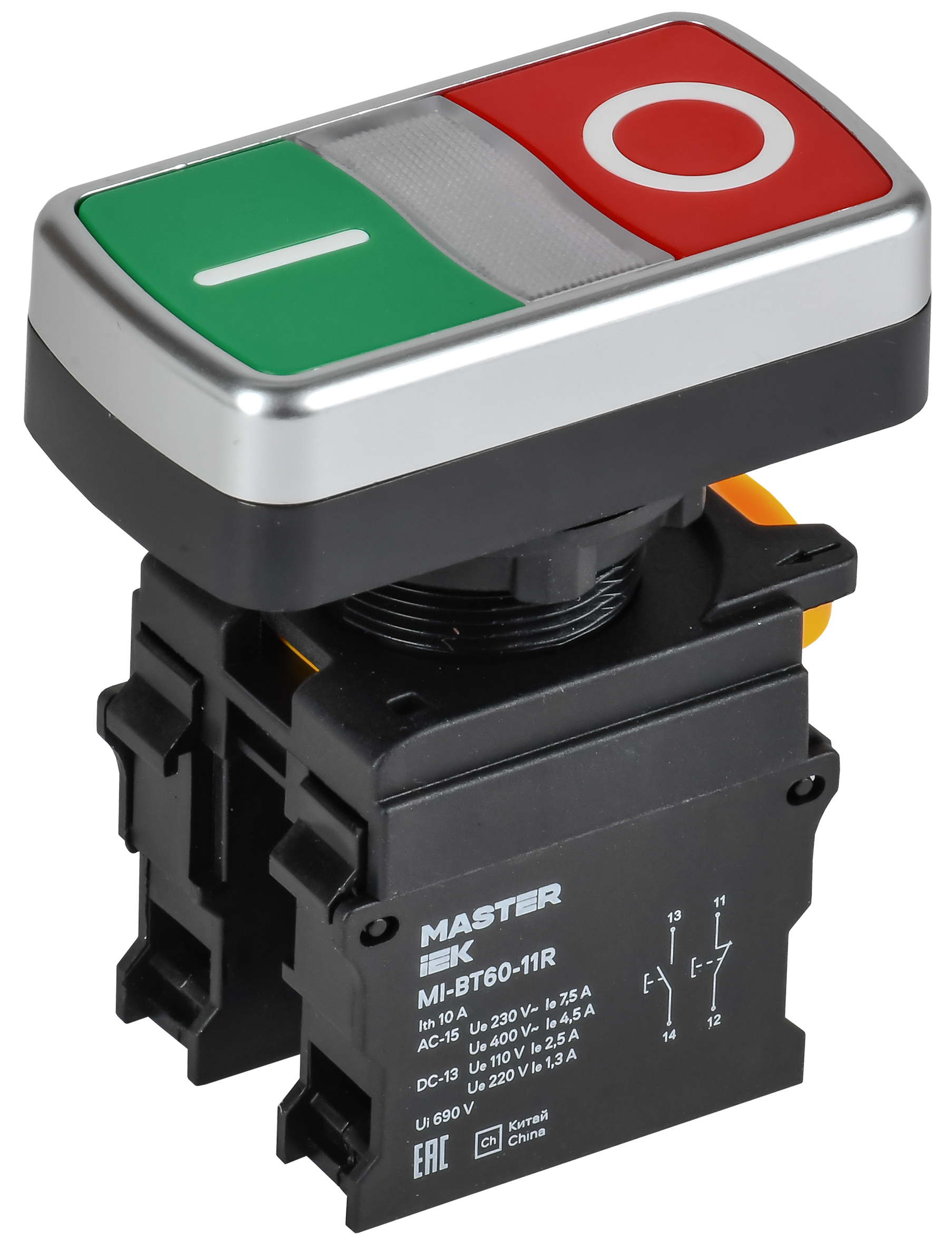 Кнопка I-O без подсветки d=22мм 1NO+1NC MASTER