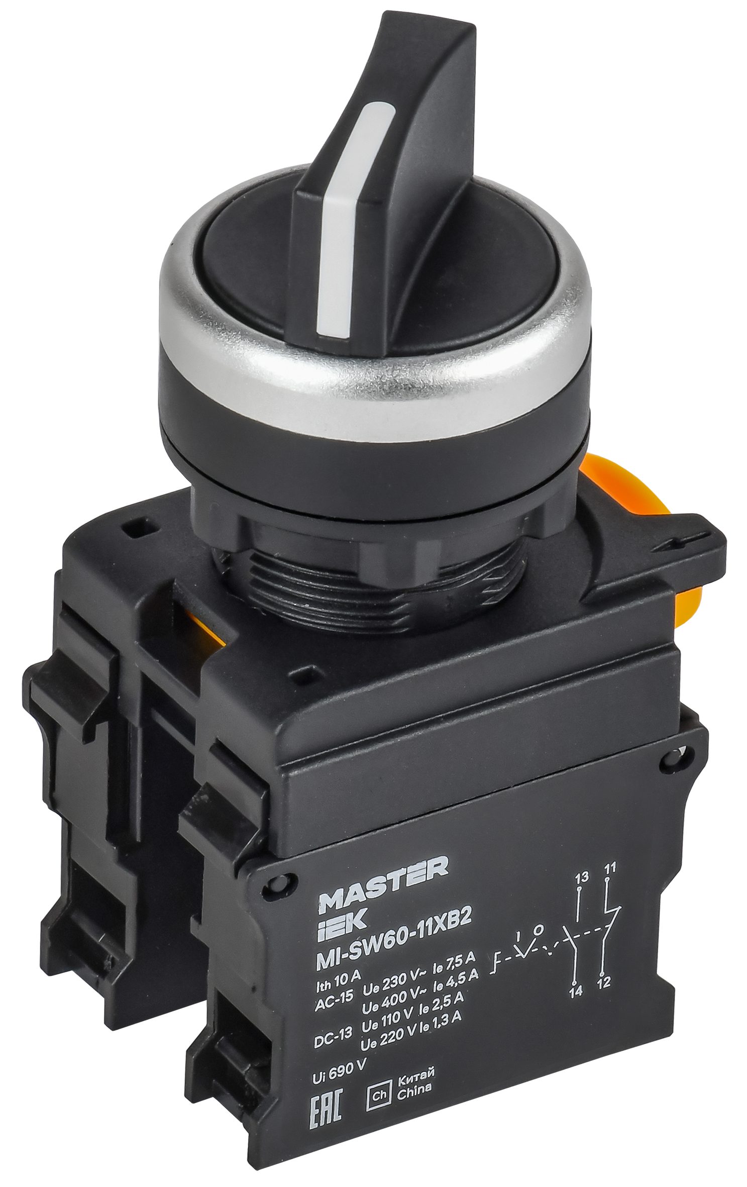 Переключатель длин. ручка 2 полож. 1NO+1NC чёрный MASTER