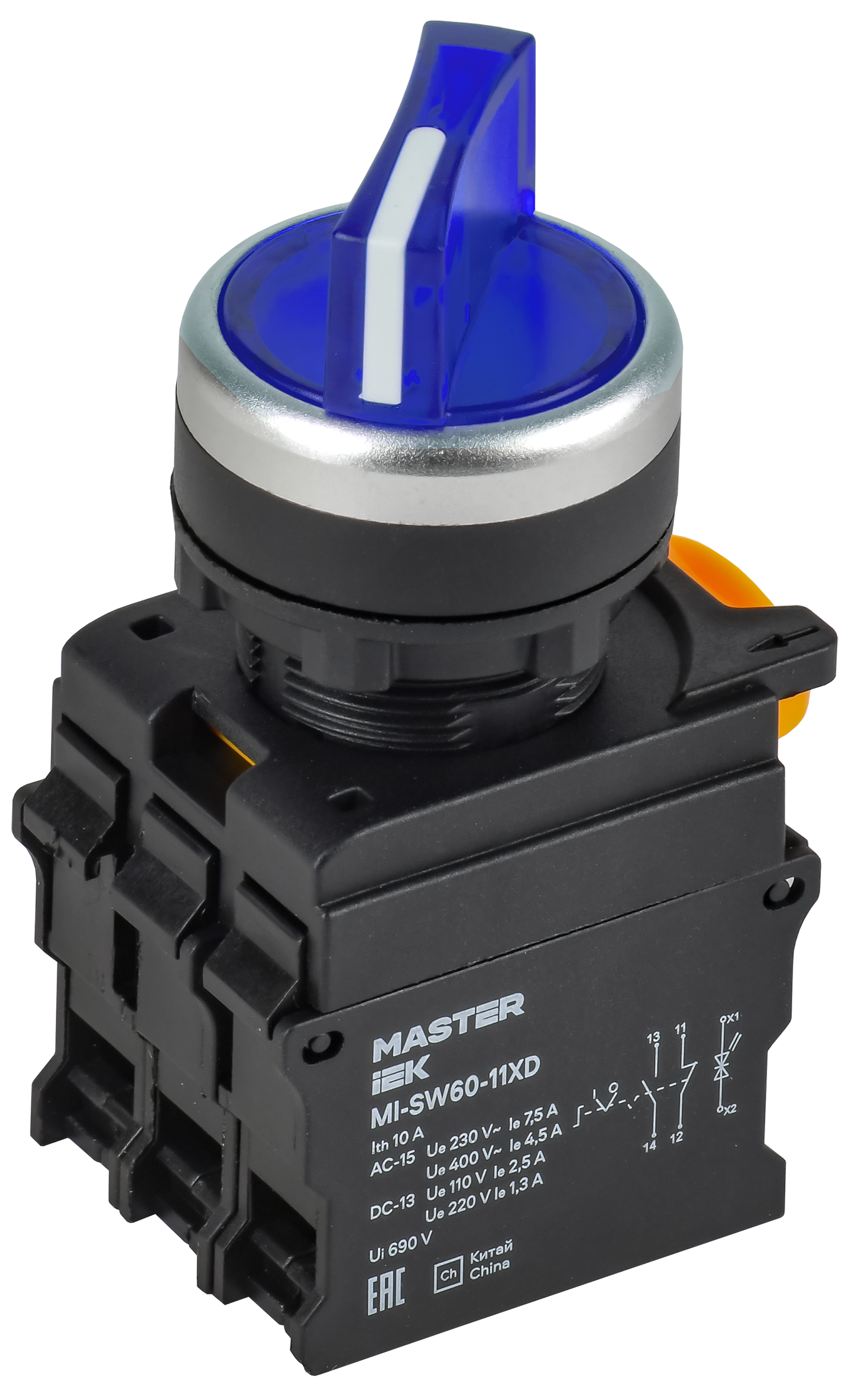 Переключатель с подсв. 2 полож. 1NO+1NC синий MASTER