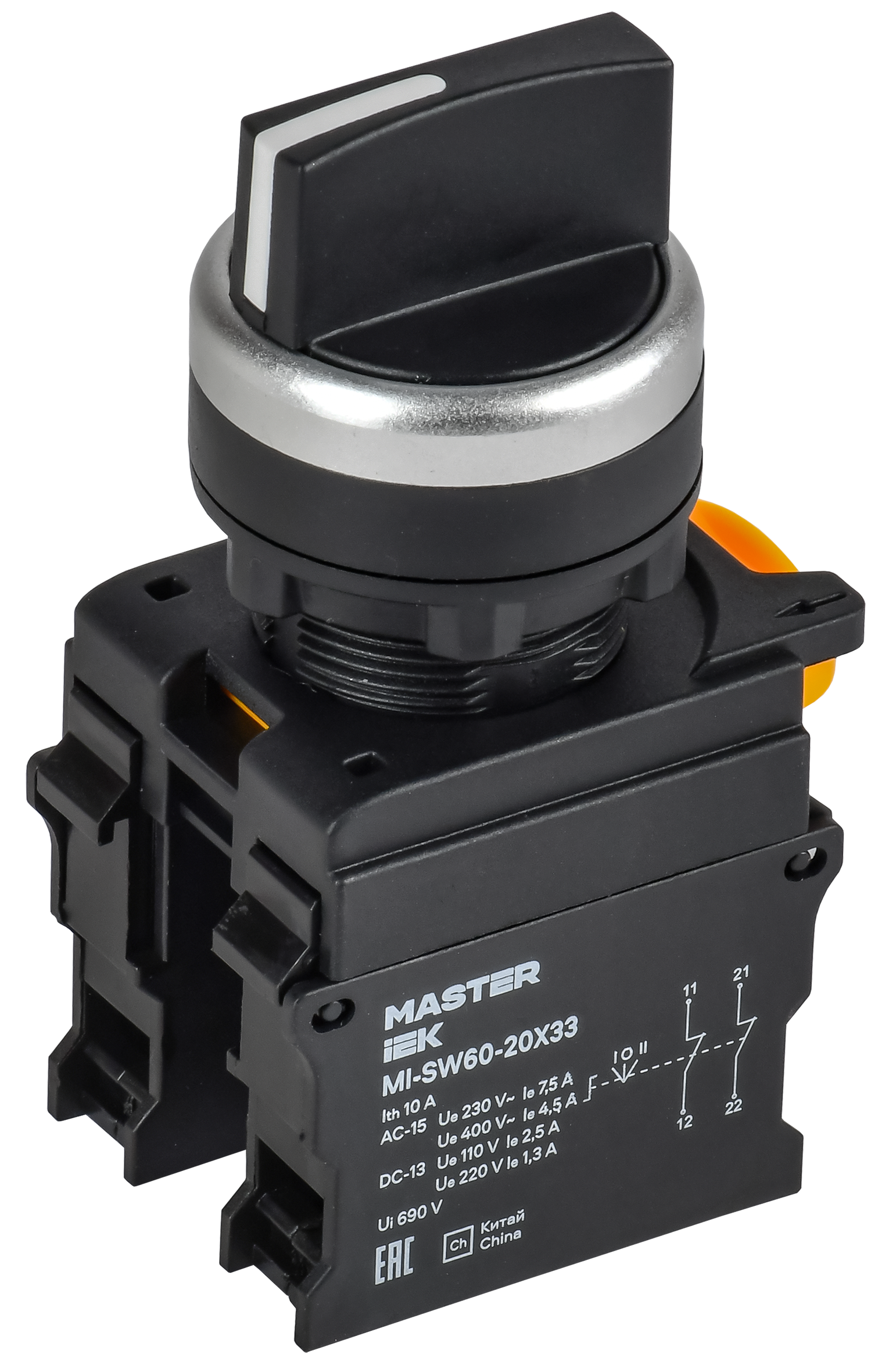 Переключатель 3 положения возвратный 2NO чёрный MASTER