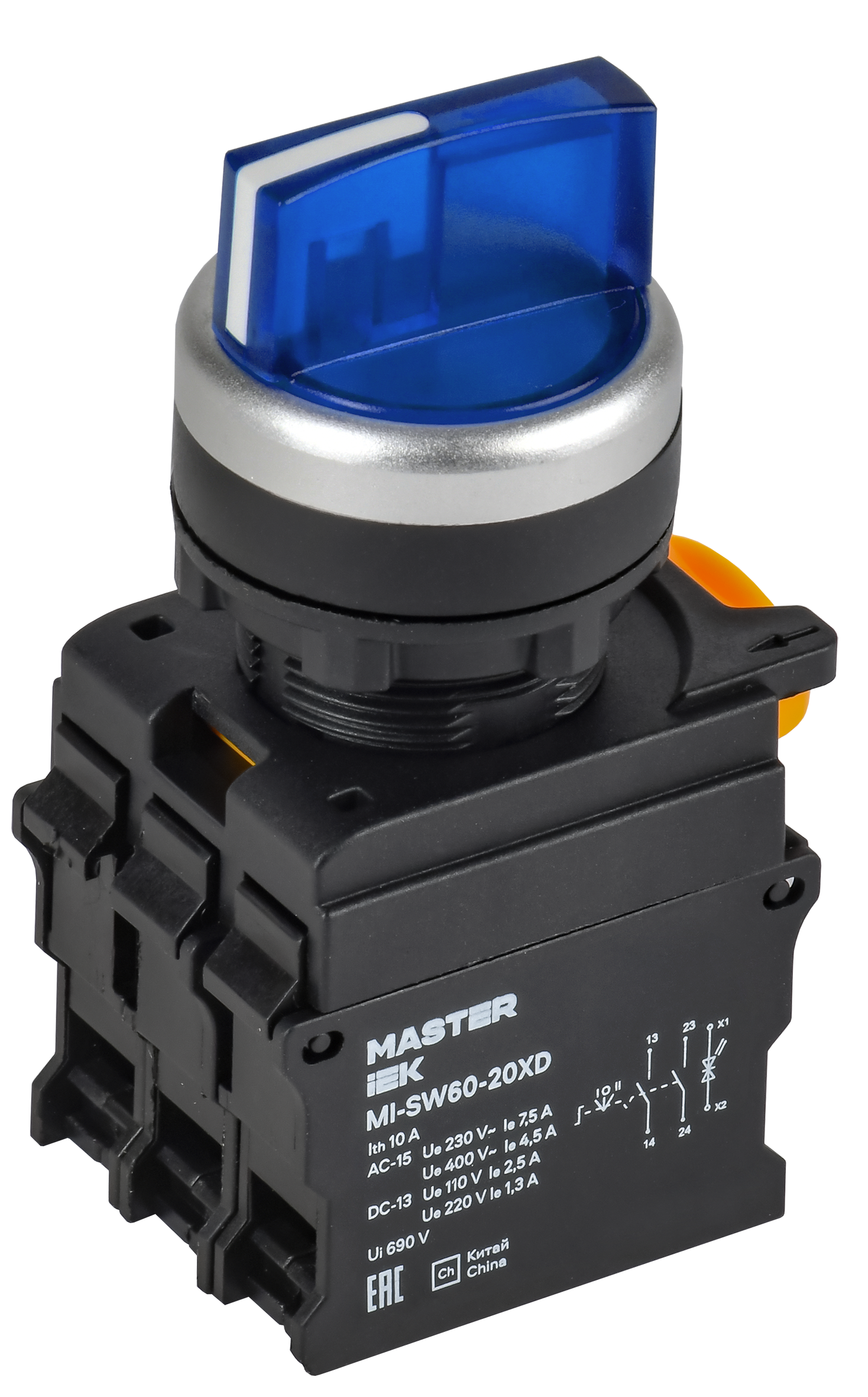 Переключатель с подсветкой 3 полож. 2NO синий MASTER