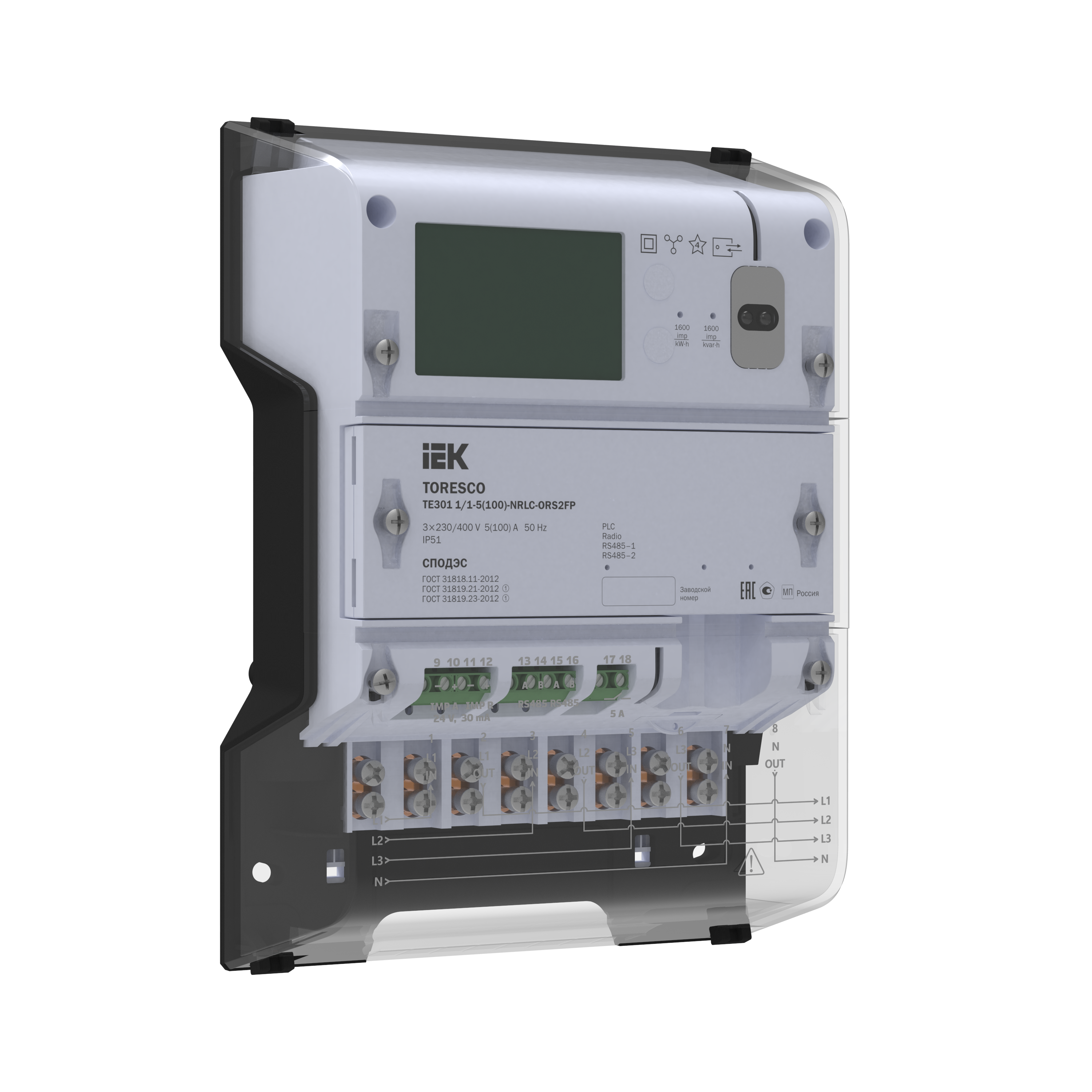 Счетчик электрической энергии TORESCO TE301 0,5S/0,5-5(10)T-NLC-ORS2FPG