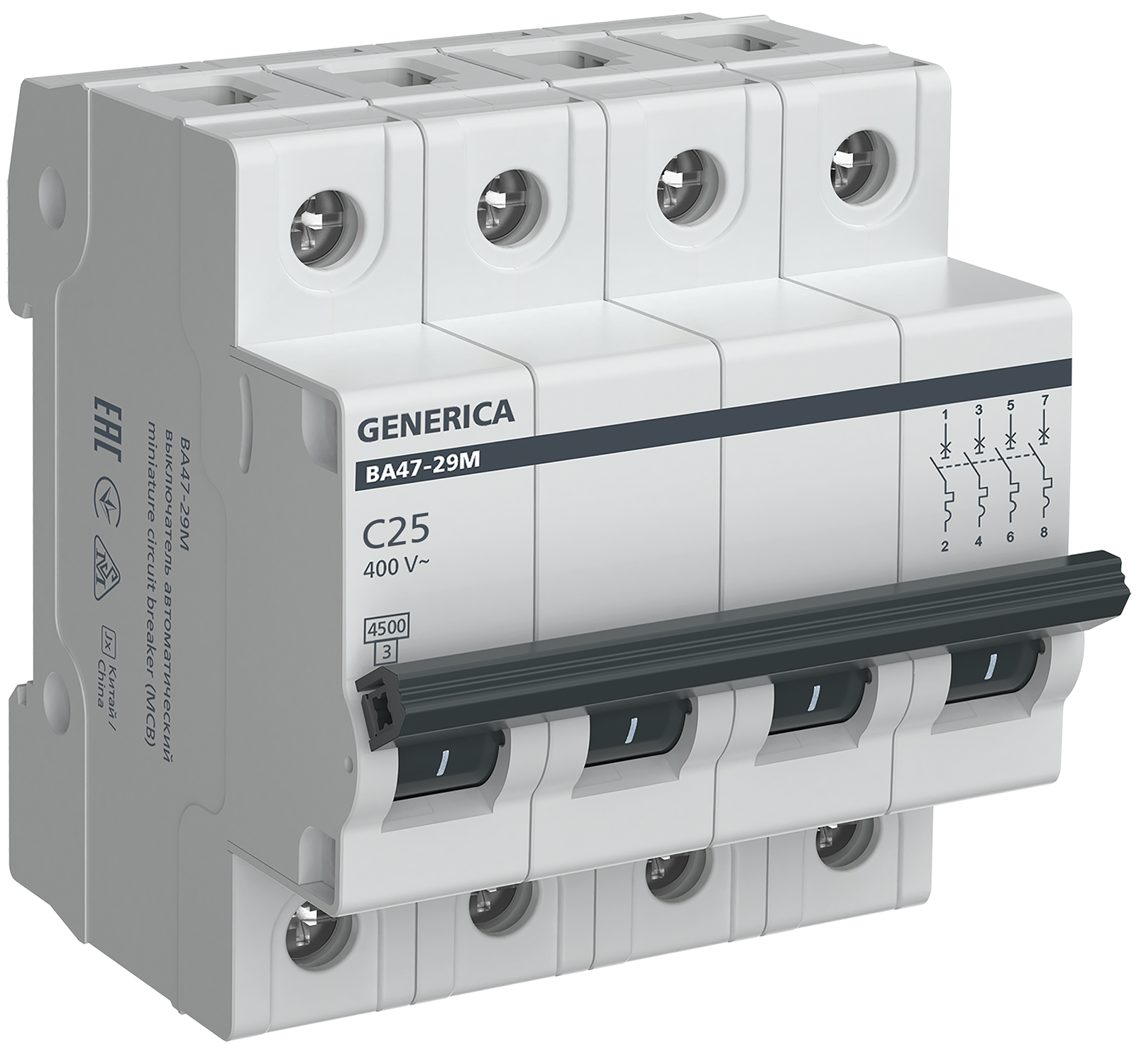 Выключатель автоматический ВА47-29М 4P 25А 4,5кА C GENERICA