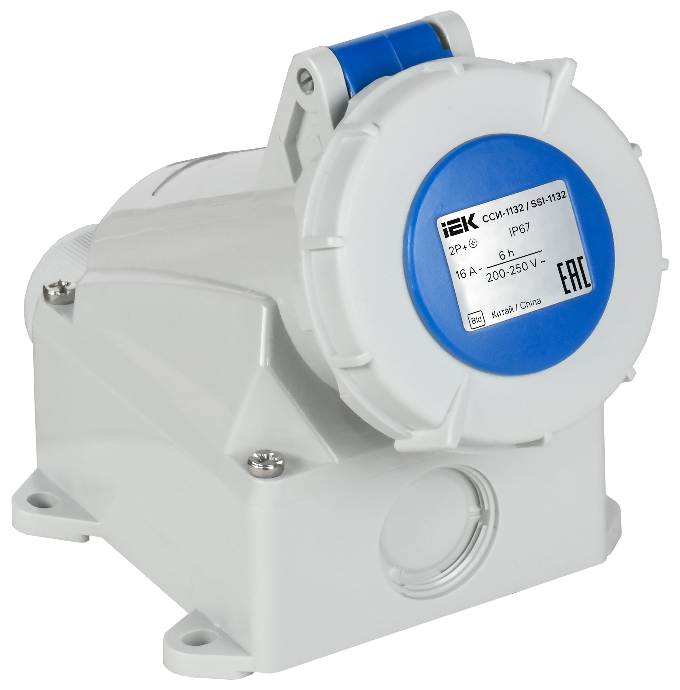 Розетка стационарная ССИ-1132 16А-6ч 220В 2P+PE IP67 IEK
