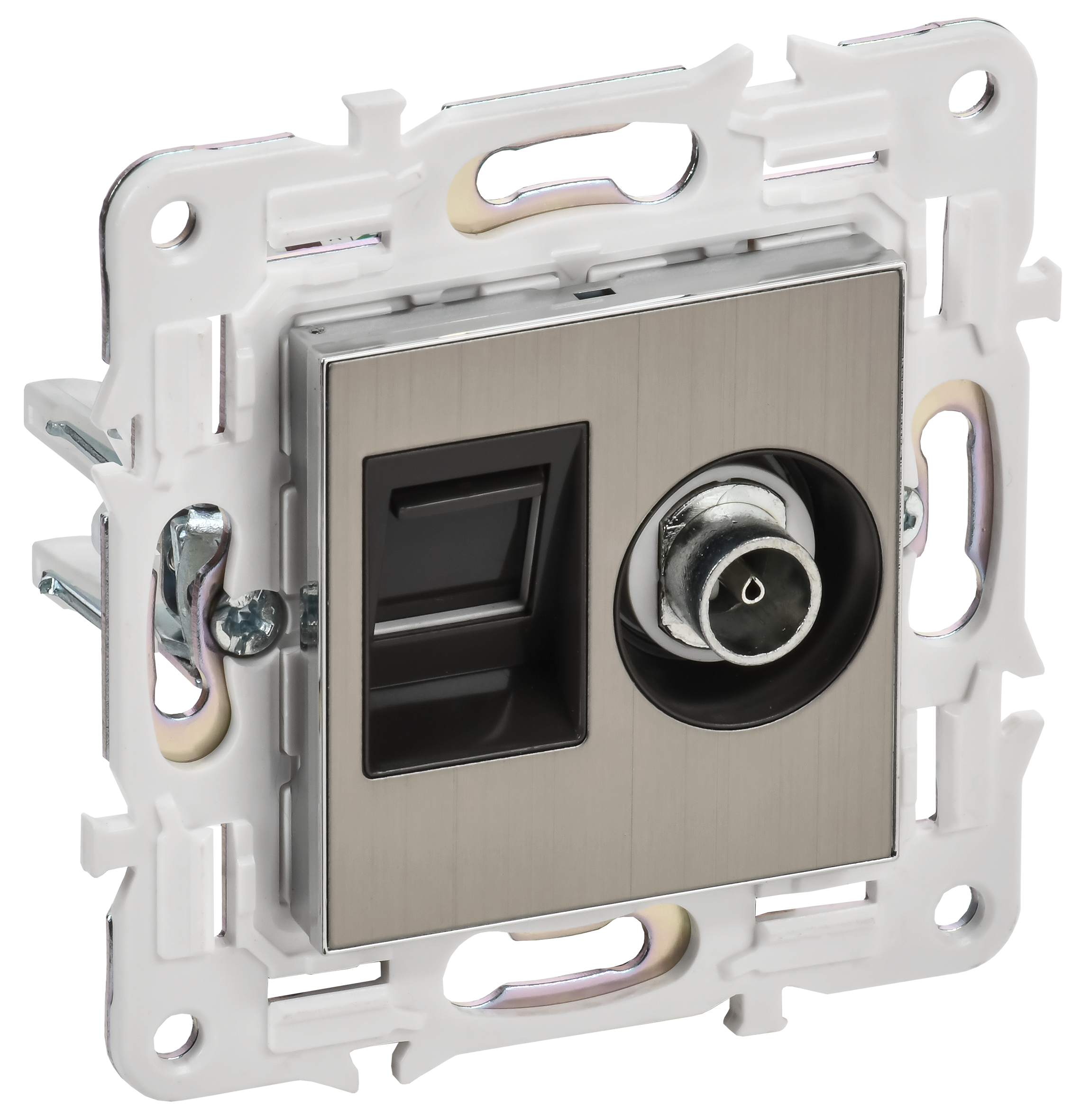 SKANDY Розетка двойная TV+RJ45 кат.6E SK-A15N никель IEK