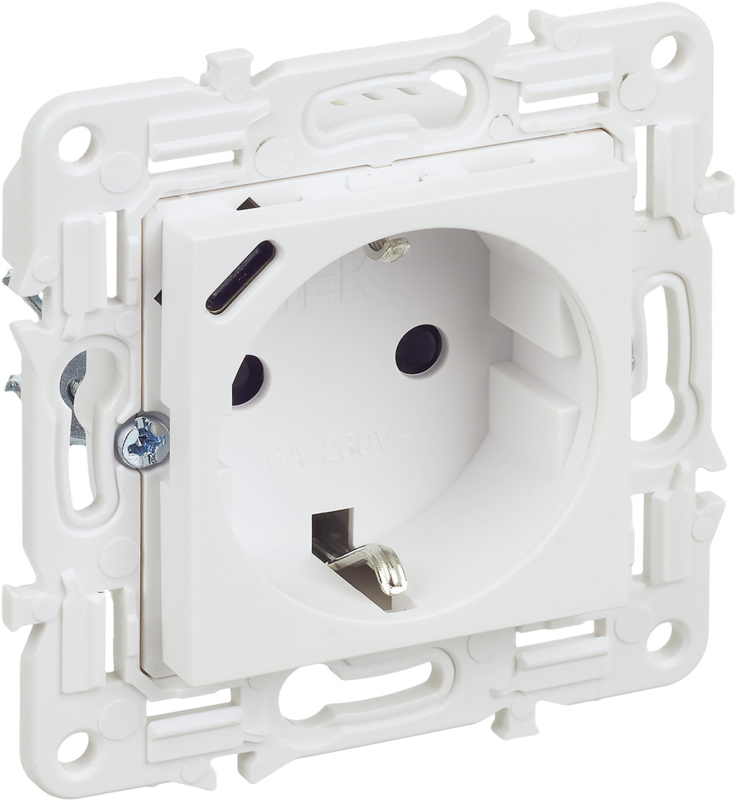 SKANDY Розетка с заземлением с защитными шторками 16А с USB C 18Вт SK-R17W арктический белый IEK