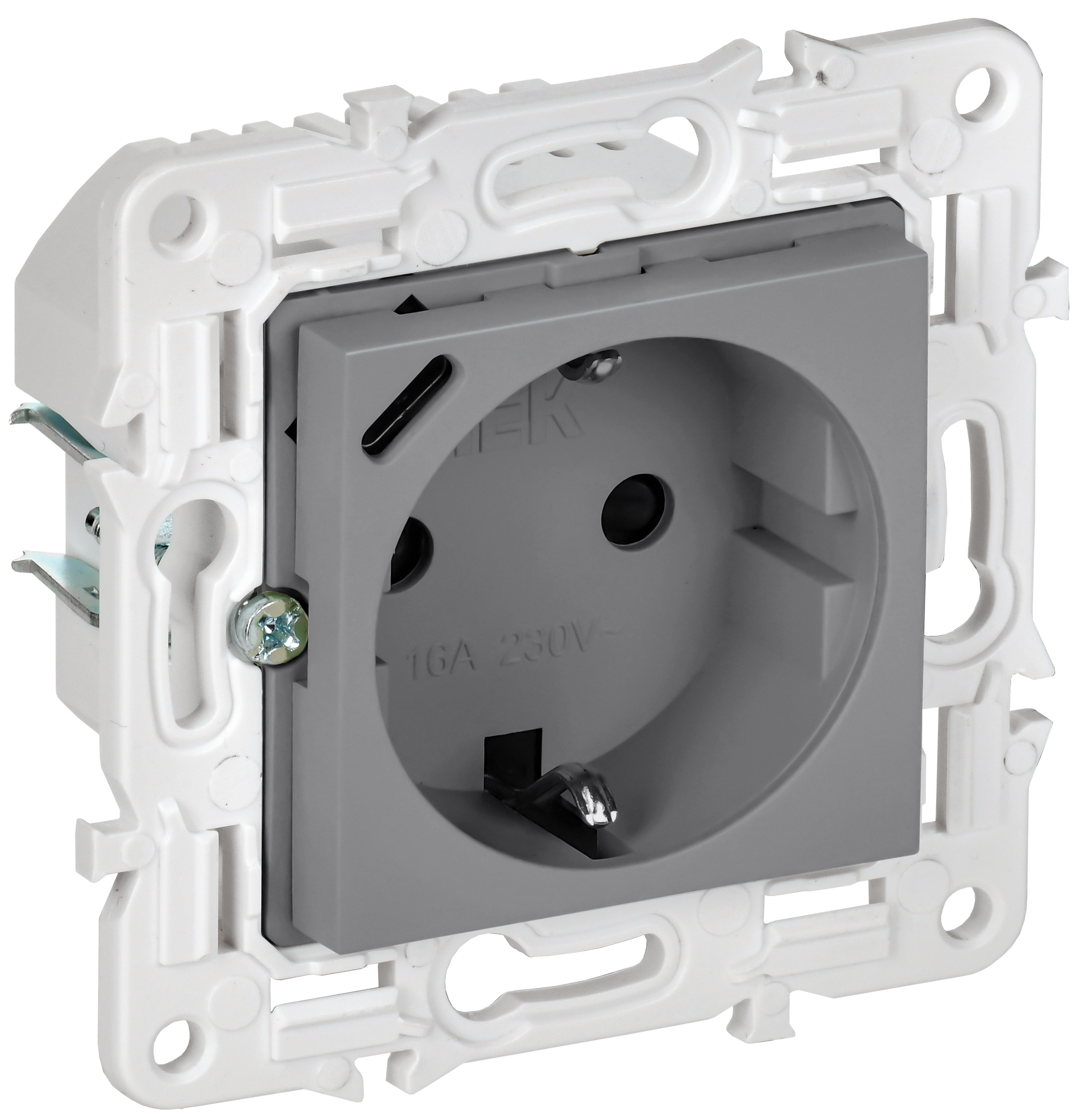 SKANDY Розетка с заземлением с защитными шторками 16А с USB C 18Вт SK-R17Gr серый IEK