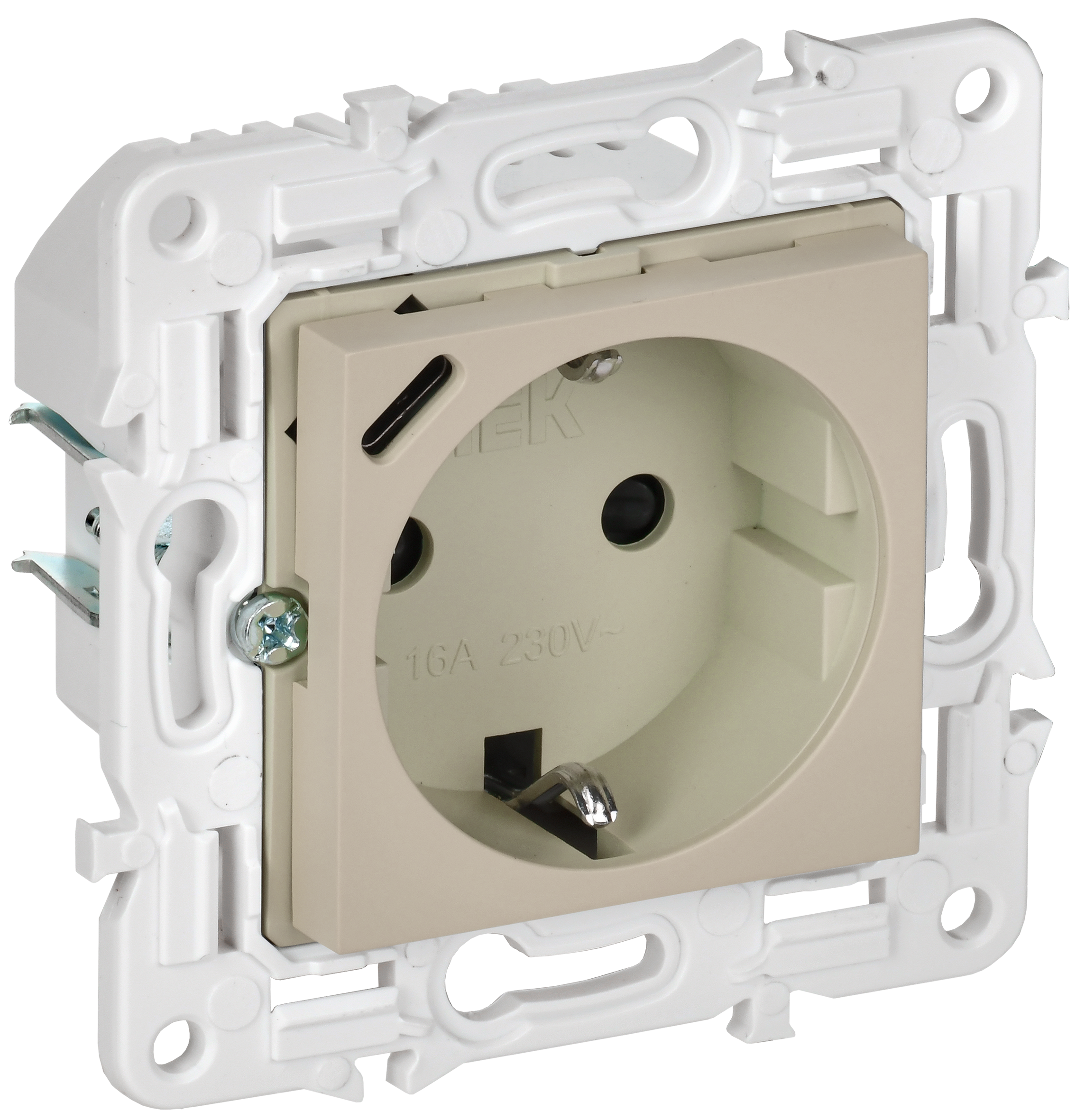 SKANDY Розетка с заземлением с защитными шторками 16А с USB C 18Вт SK-R17B бежевый IEK